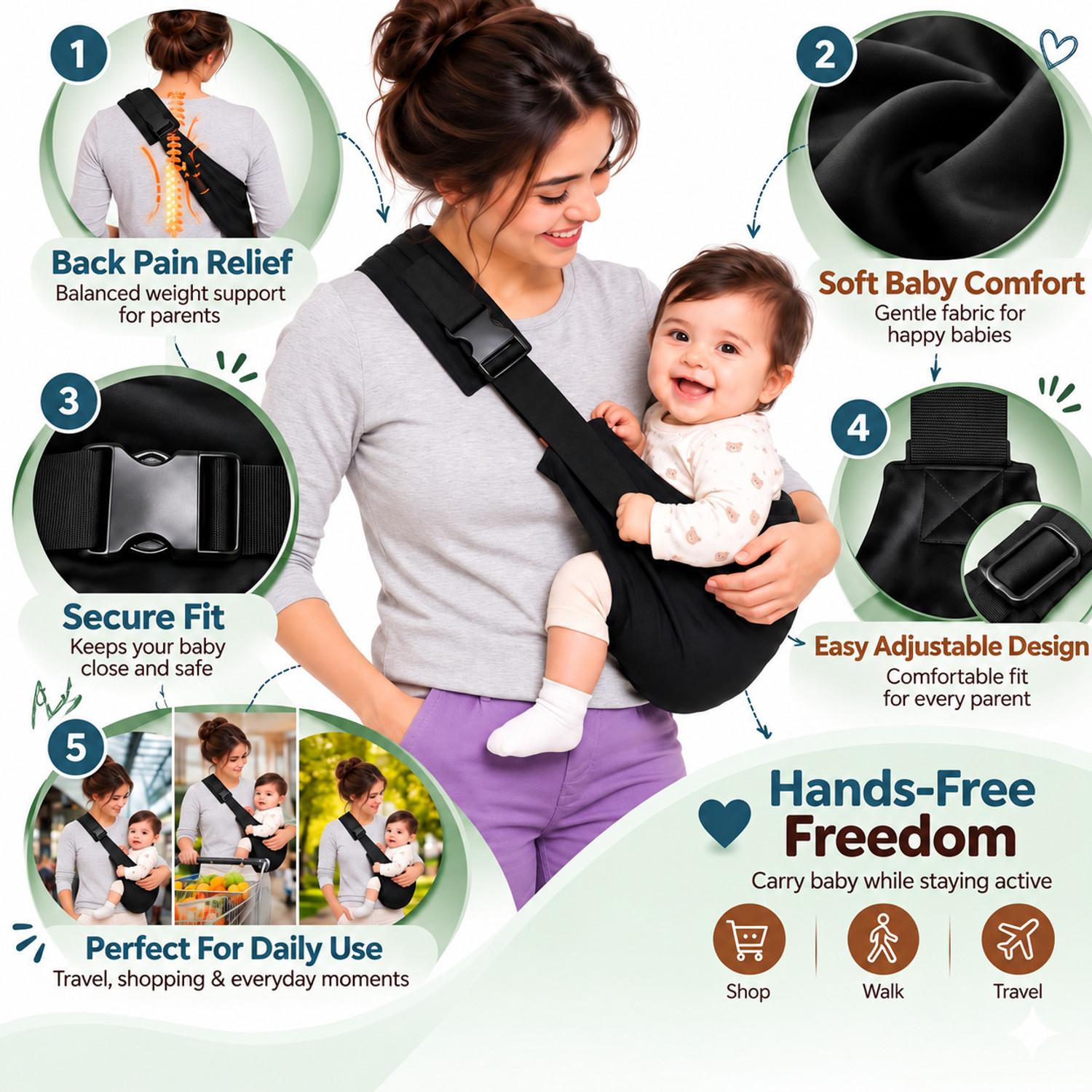 Image of Surever Ergonomics Sling baby Carrier 0 to 4 years Baby Carrier (Black, Hip Carry)
