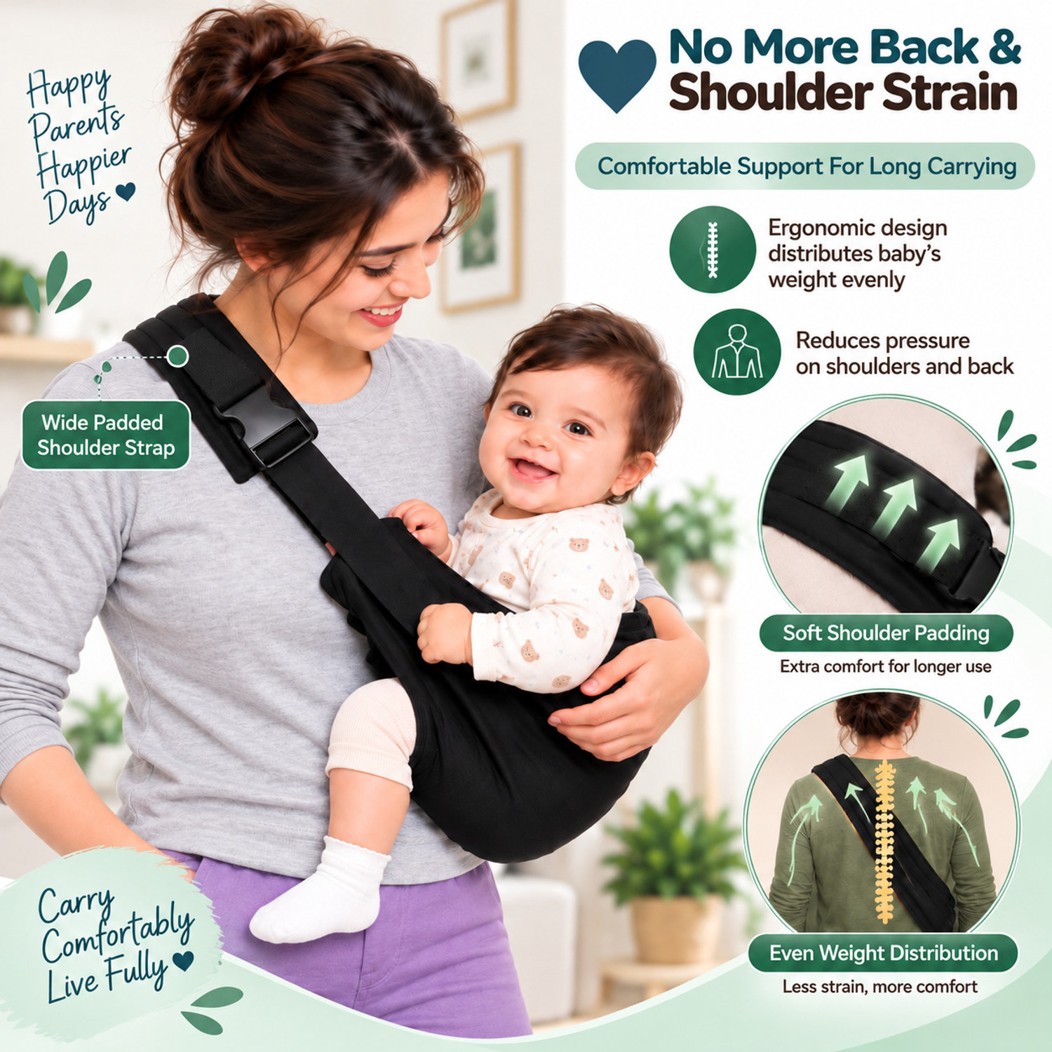 Image of Surever Ergonomics Sling baby Carrier 0 to 4 years Baby Carrier (Black, Hip Carry)