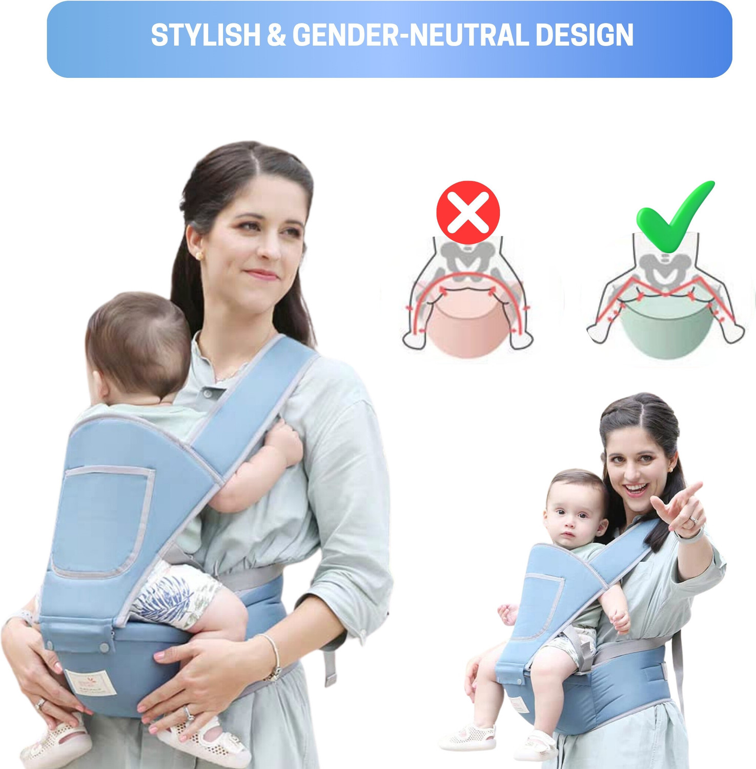 Image of Obaby Carrier Hip Seat 5 Carry Positions, Travel and Daily use Baby Carrier