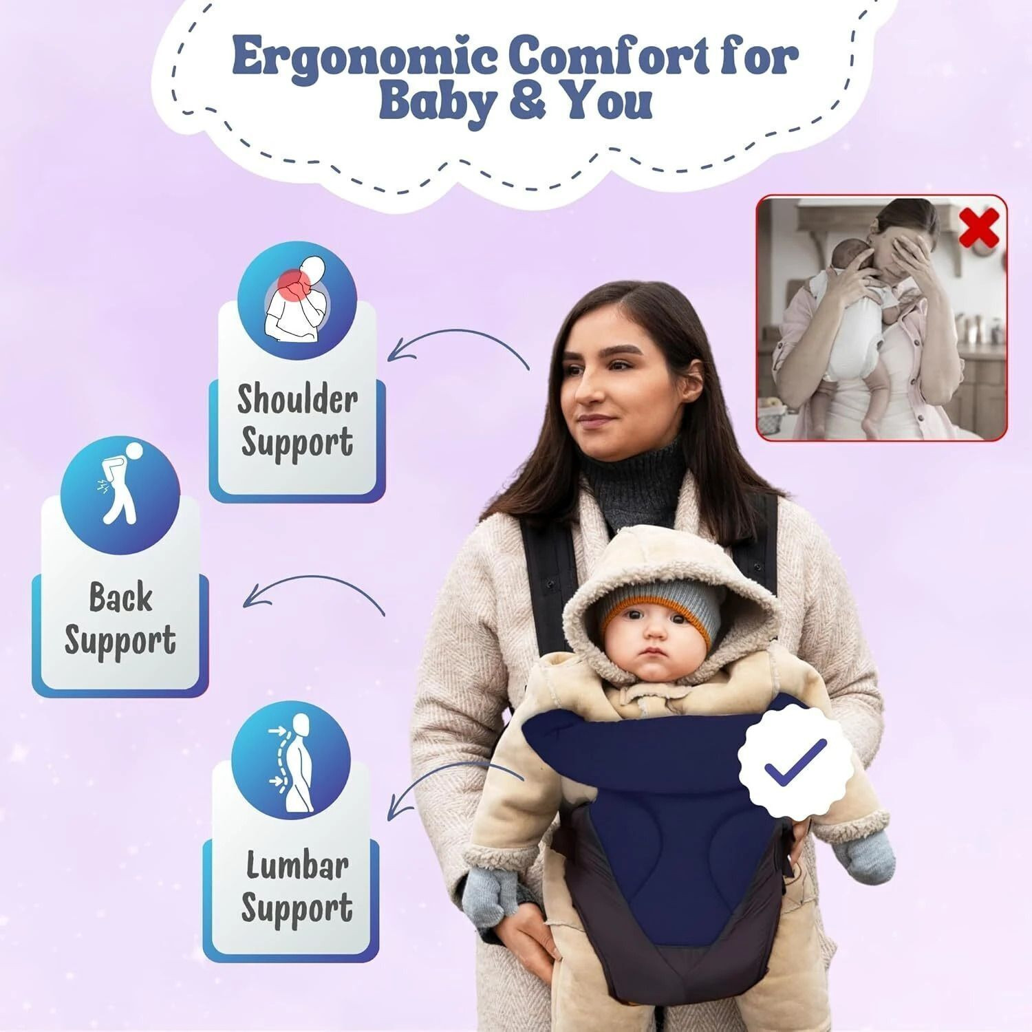 Image of Laee cute Baby Carrier Bag with Hip Seat | Adjustable Straps & Padded Support | Baby Carrier