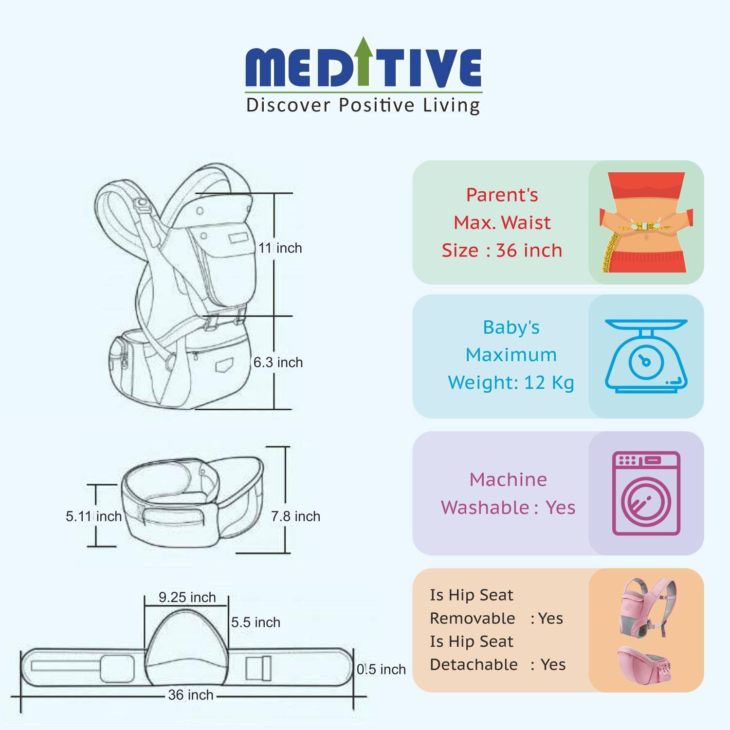 MEDITIVE Baby Carrier with Detachable Hip Seat - Image 4