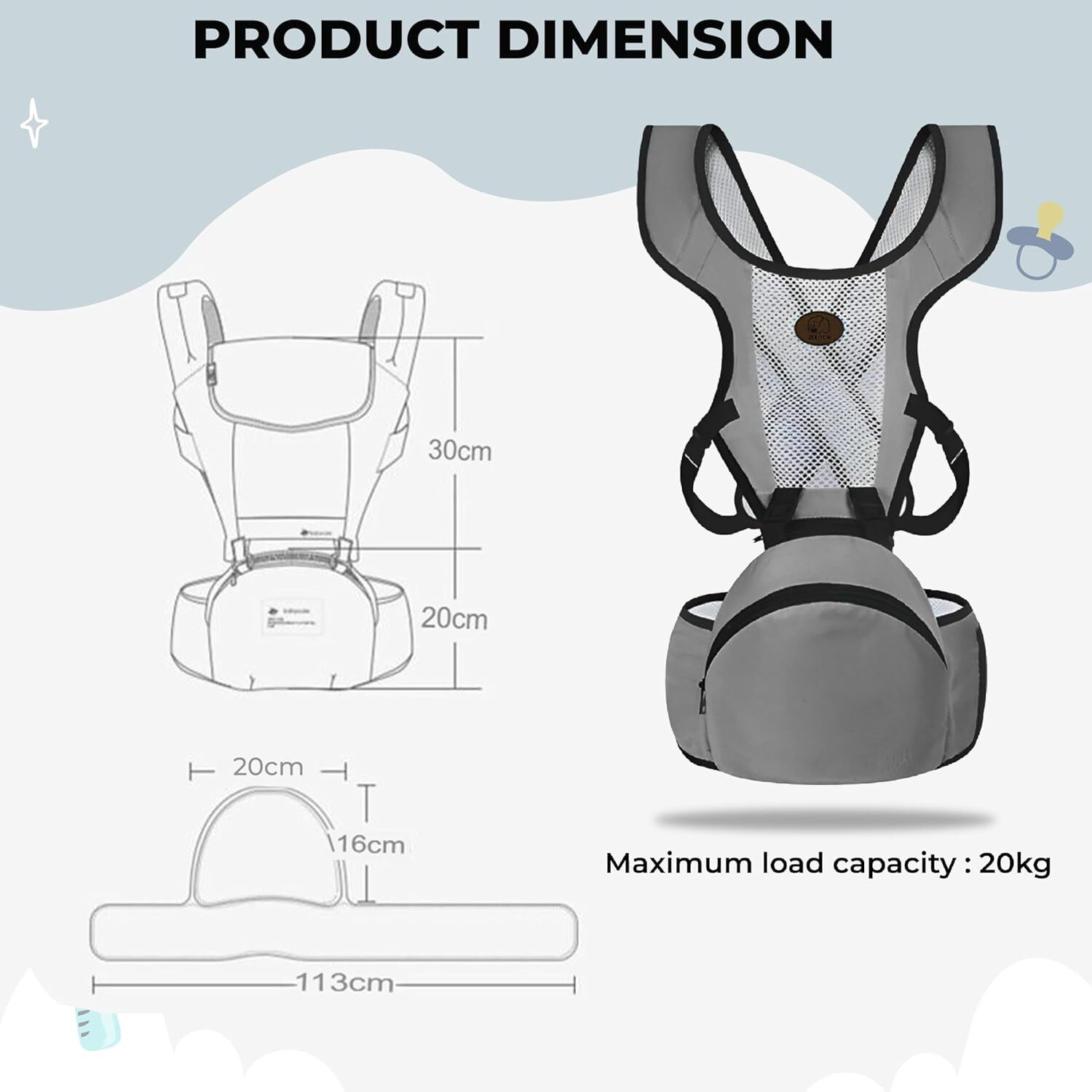 Image of Bembika Adjustable Hip Seat Baby Carrier - Comfortable & Safe for Newborns and Toddlers Baby Carrier