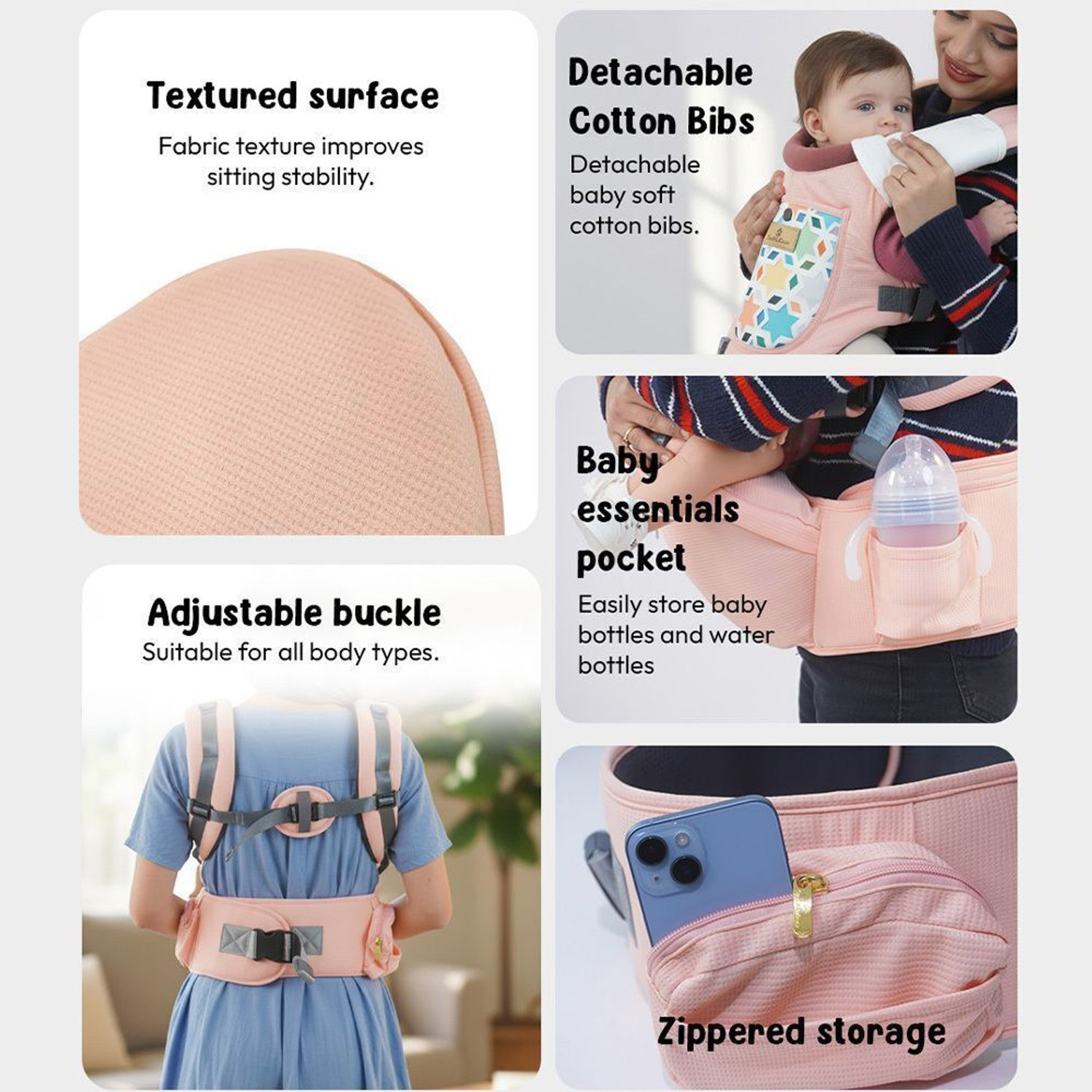 Image of StarAndDaisy 4 in 1 Baby Carrier with Hip Seat, Adjustable Carrier for Newborn to Toddler Baby Carrier