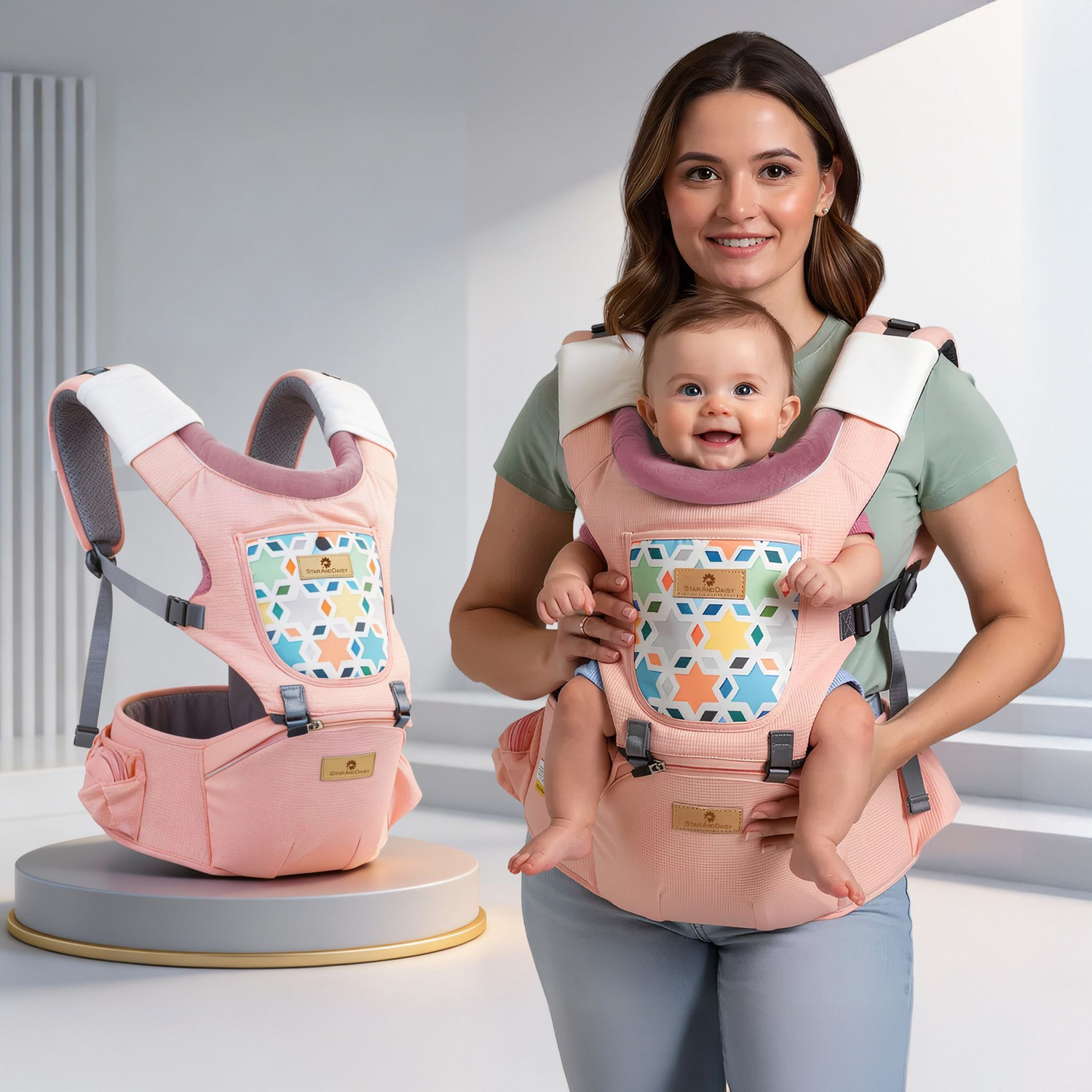 Image of StarAndDaisy 4 in 1 Baby Carrier with Hip Seat, Adjustable Carrier for Newborn to Toddler Baby Carrier