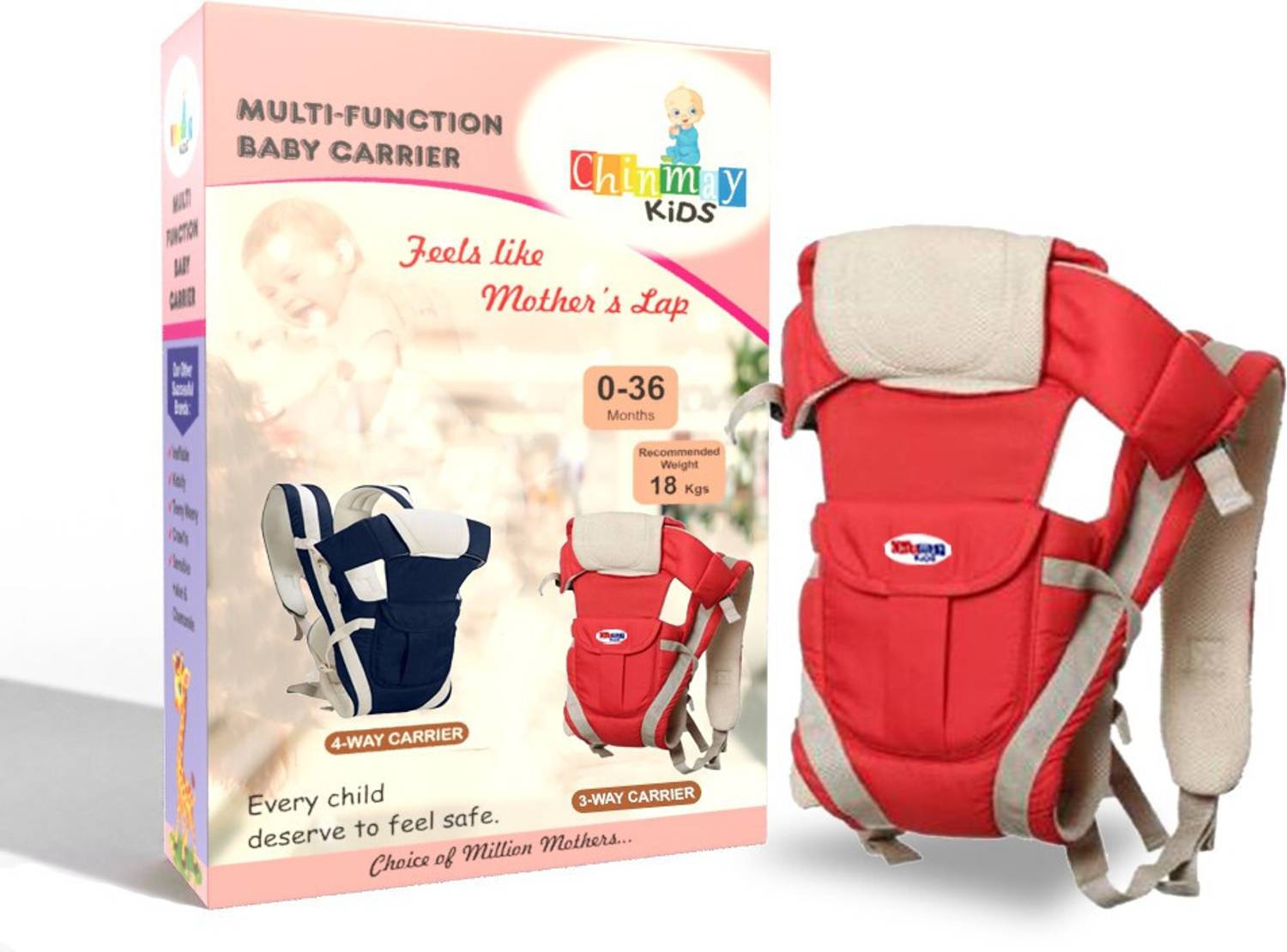 Chinmay Kids 4-in-1Adjustable Carrier Cum Kangaroo Bag/Baby Carry Sling/Back/Front Carrier Baby Carrier