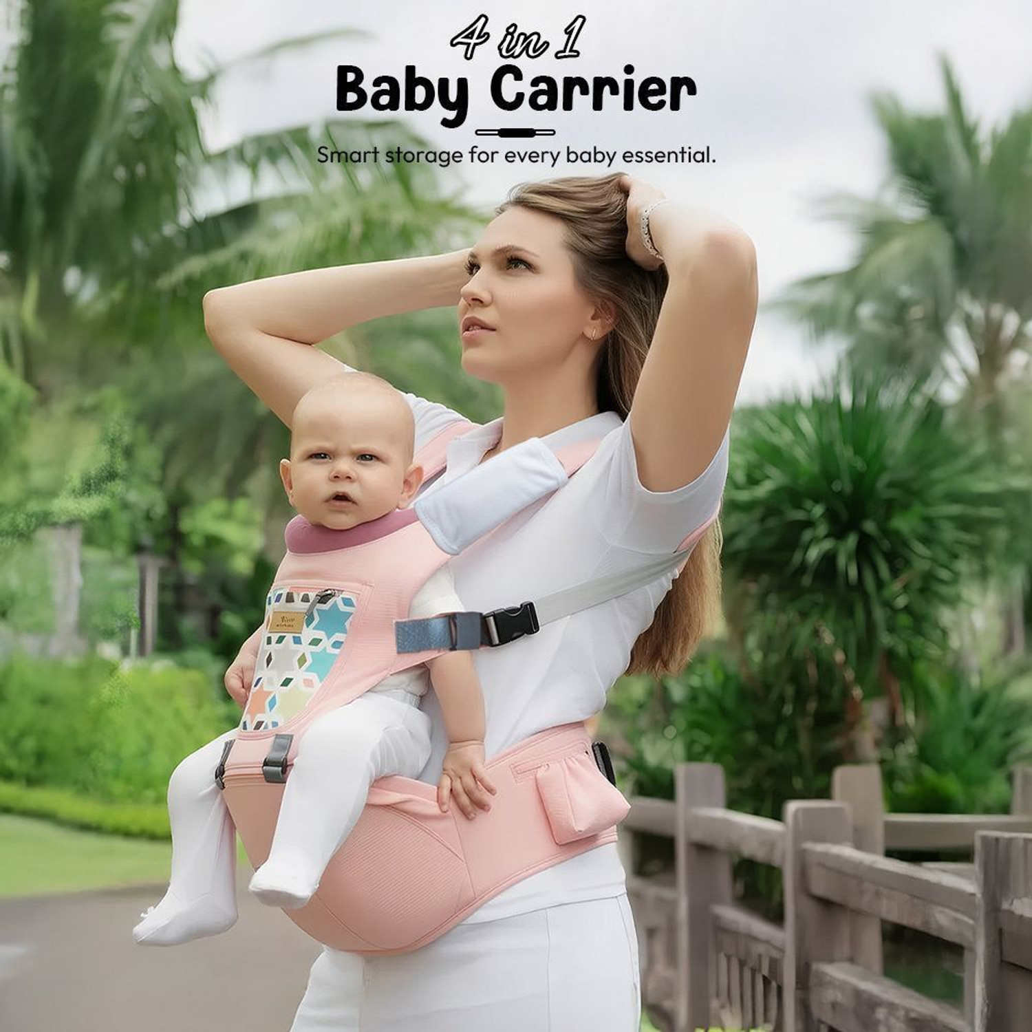 Image of StarAndDaisy 4 in 1 Baby Carrier with Hip Seat, Adjustable Carrier for Newborn to Toddler Baby Carrier