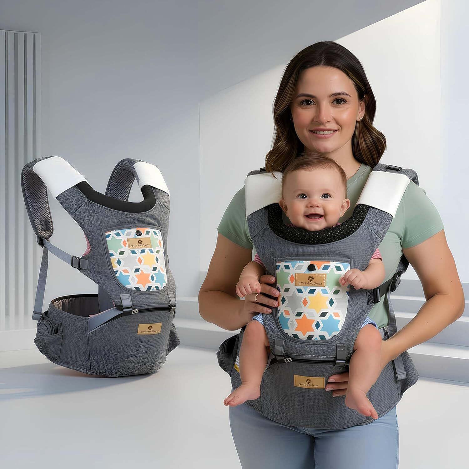 Image of StarAndDaisy 4 in 1 Baby Carrier with Hip Seat, Adjustable Carrier for Newborn to Toddler Baby Carrier