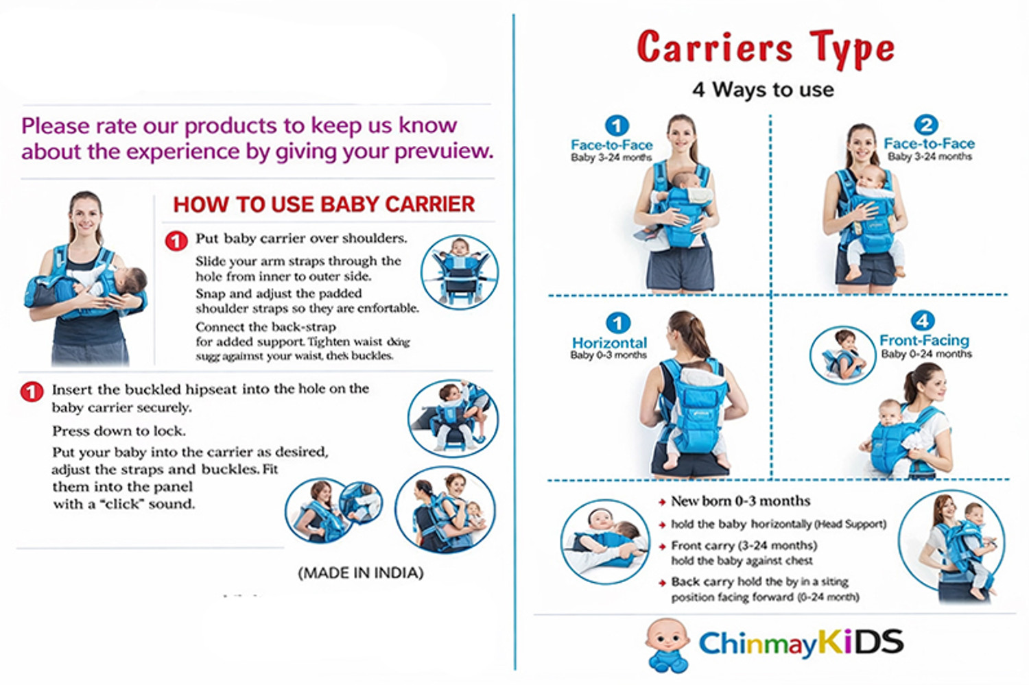 Image of Chinmay Kids Baby Carrier 4 in 1 Carry Bag Baby Carrier Cuddler Air Mash Fabric Baby Carrier Baby Carrier