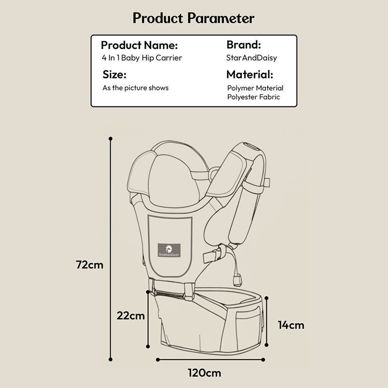 Image of StarAndDaisy 4 in 1 Baby Carrier with Hip Seat, Adjustable Carrier for Newborn to Toddler Baby Carrier