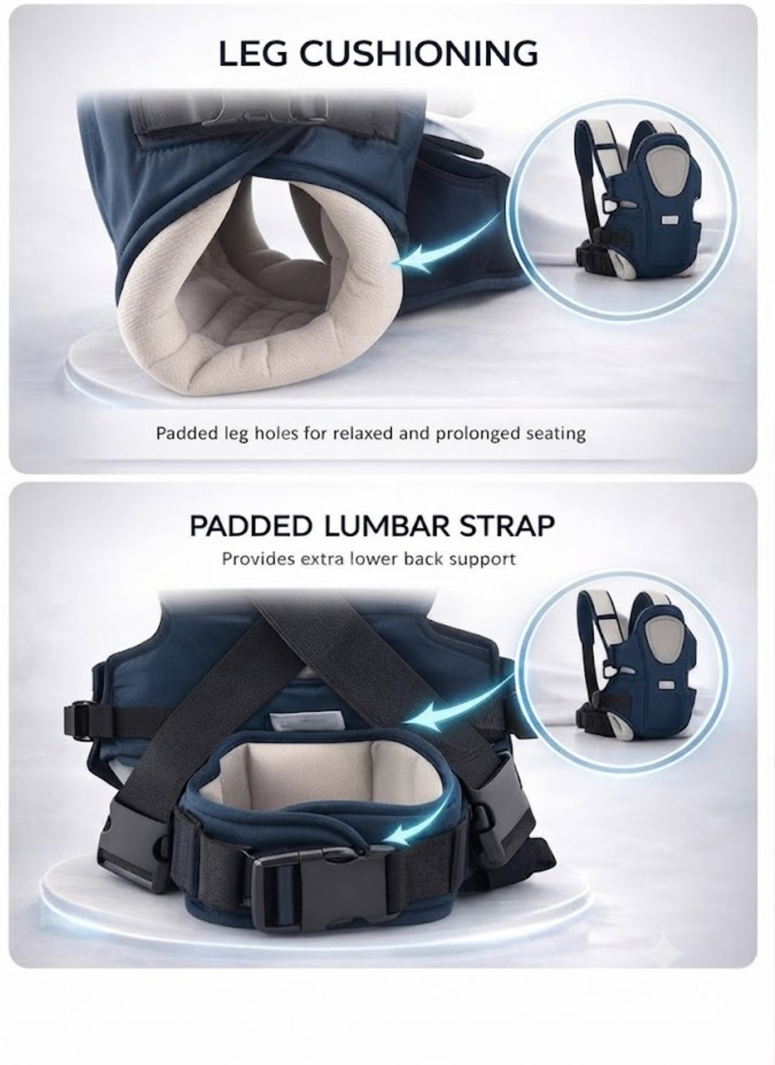 Image of KUDOWHIRL 3 in 1 Baby Carrier Adjustable Ergonomic Kangaroo Head Support Safety Belt Sling Baby Carrier (0 to 24 Months, Backpack, Navy Blue, Front Carry facing in)