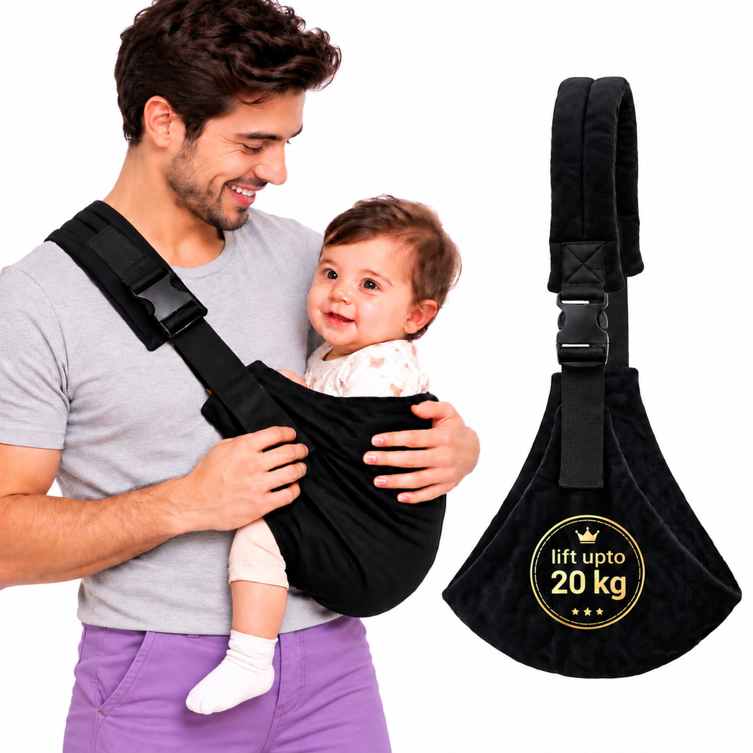 Image of Surever Ergonomics Sling baby Carrier 0 to 4 years Baby Carrier (Black, Hip Carry)