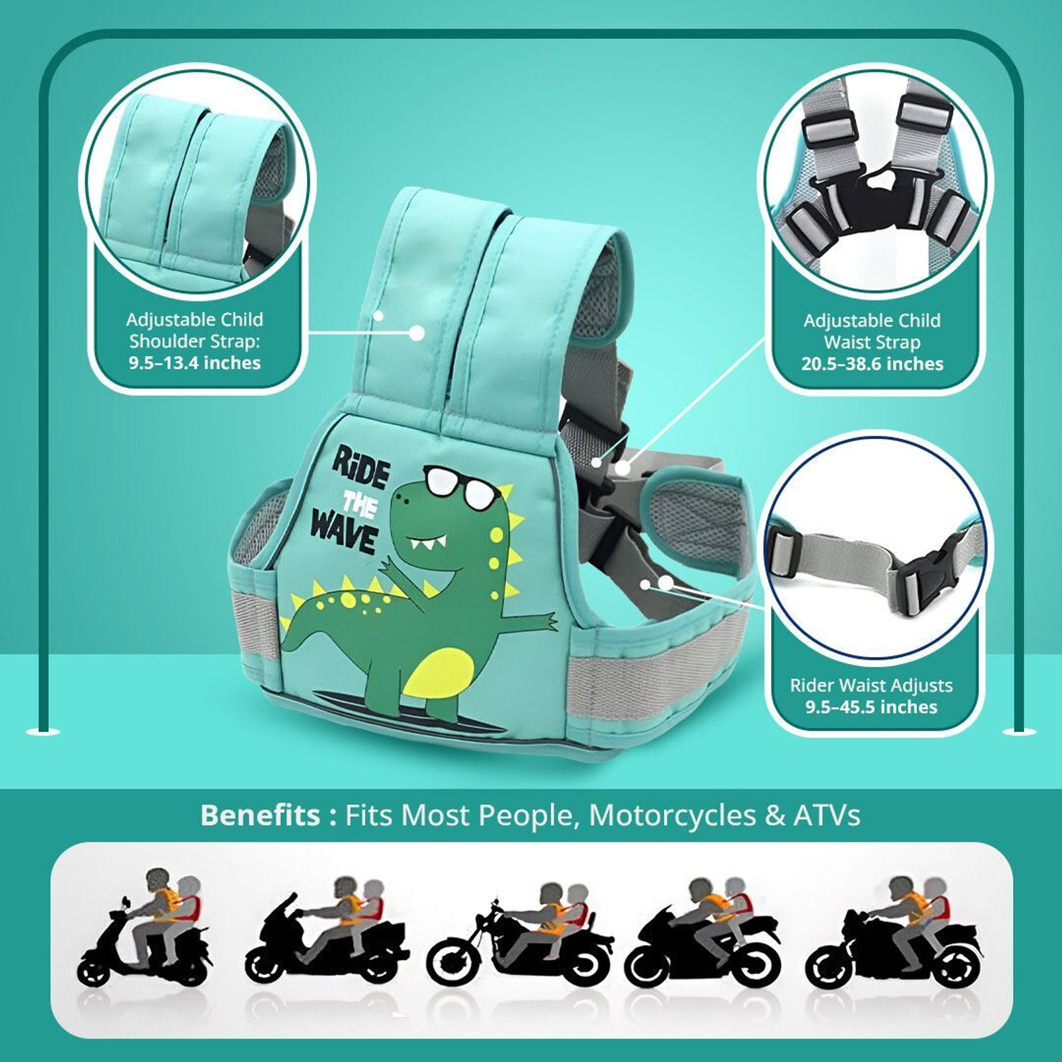 Image of TONY STARK Kids Adjustable Safety Seat Belt for Two Wheeler with Reflective Strips Baby Carrier