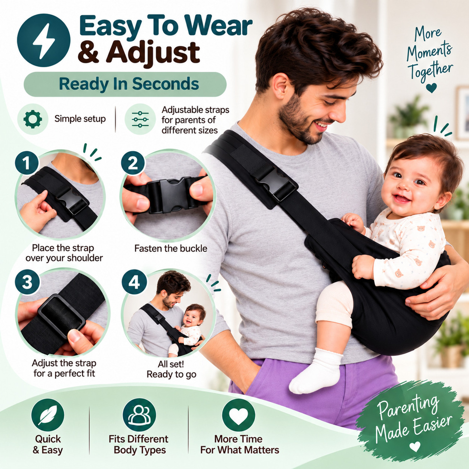 Image of Surever Ergonomics Sling baby Carrier 0 to 4 years Baby Carrier (Black, Hip Carry)