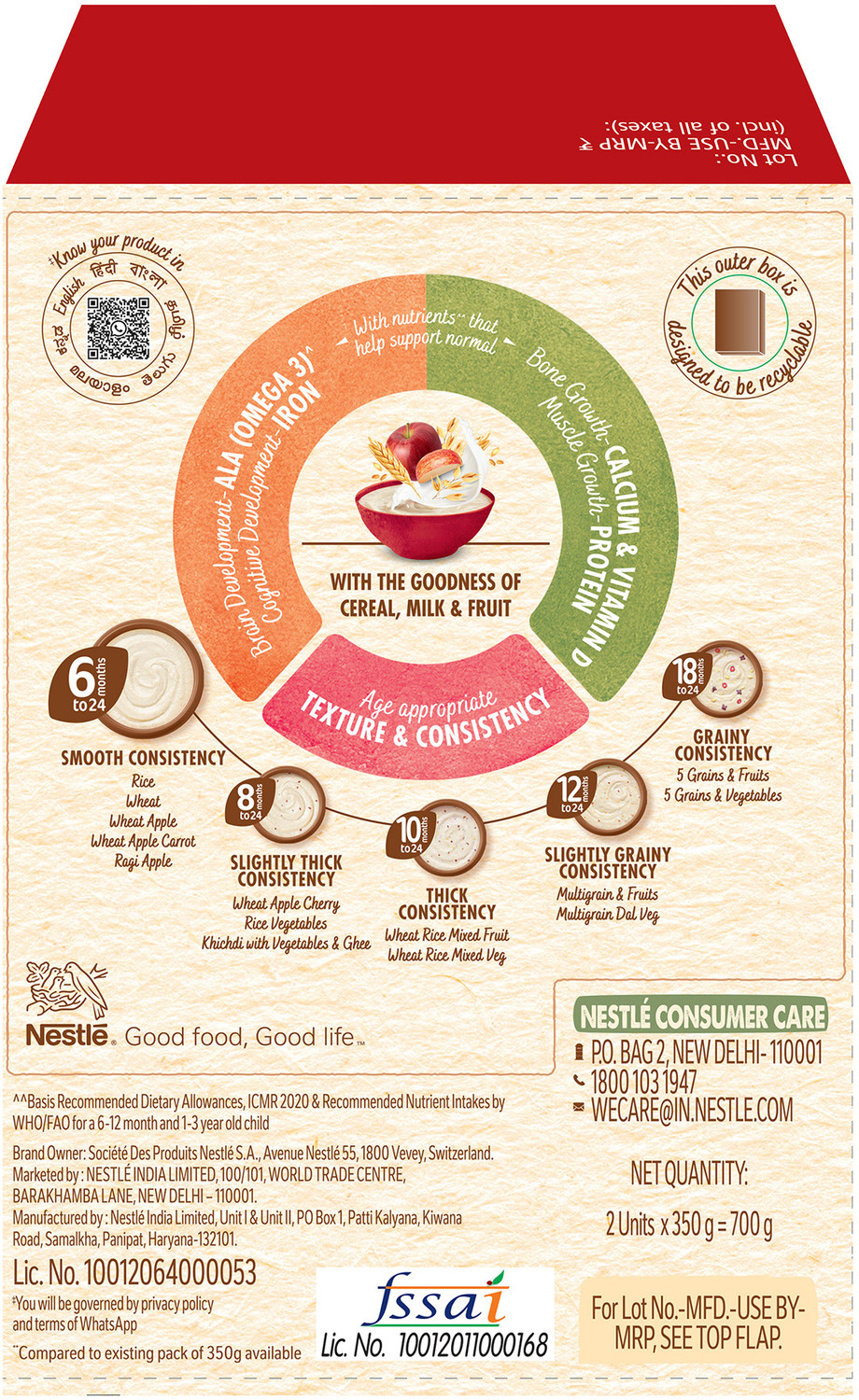 Image of Nestle Cerelac Wheat Apple Baby Food Cereal, No Refined Sugar, for 6-24 Months Baby, Big Pack Cereal