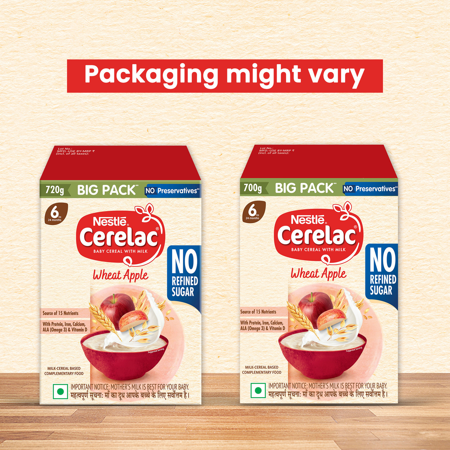 Image of Nestle Cerelac Wheat Apple Baby Food Cereal, No Refined Sugar, for 6-24 Months Baby, Big Pack Cereal