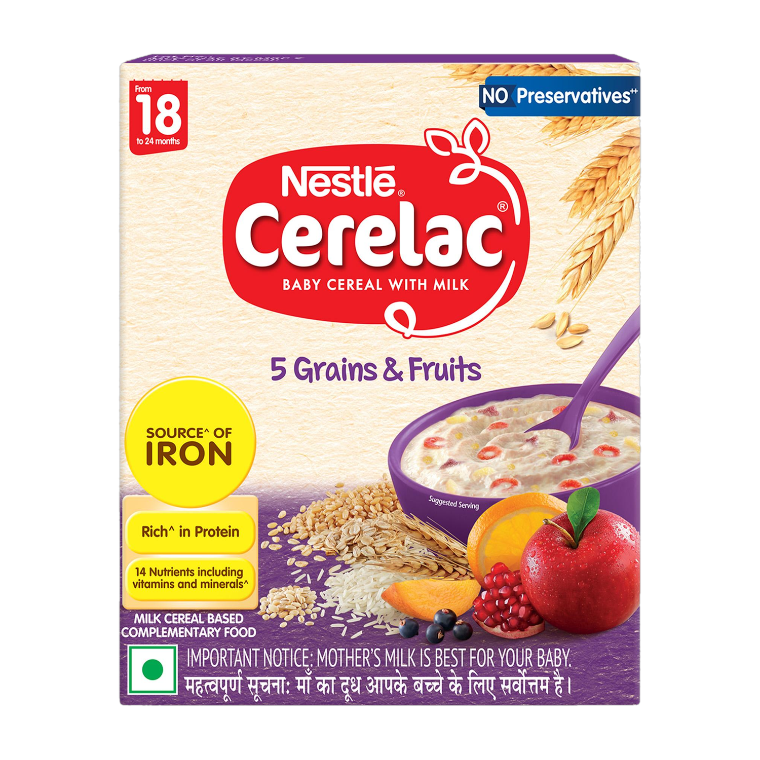 Image of Nestle Cerelac 5 Grains & Fruits Baby Food Cereal with No Preservatives Cereal