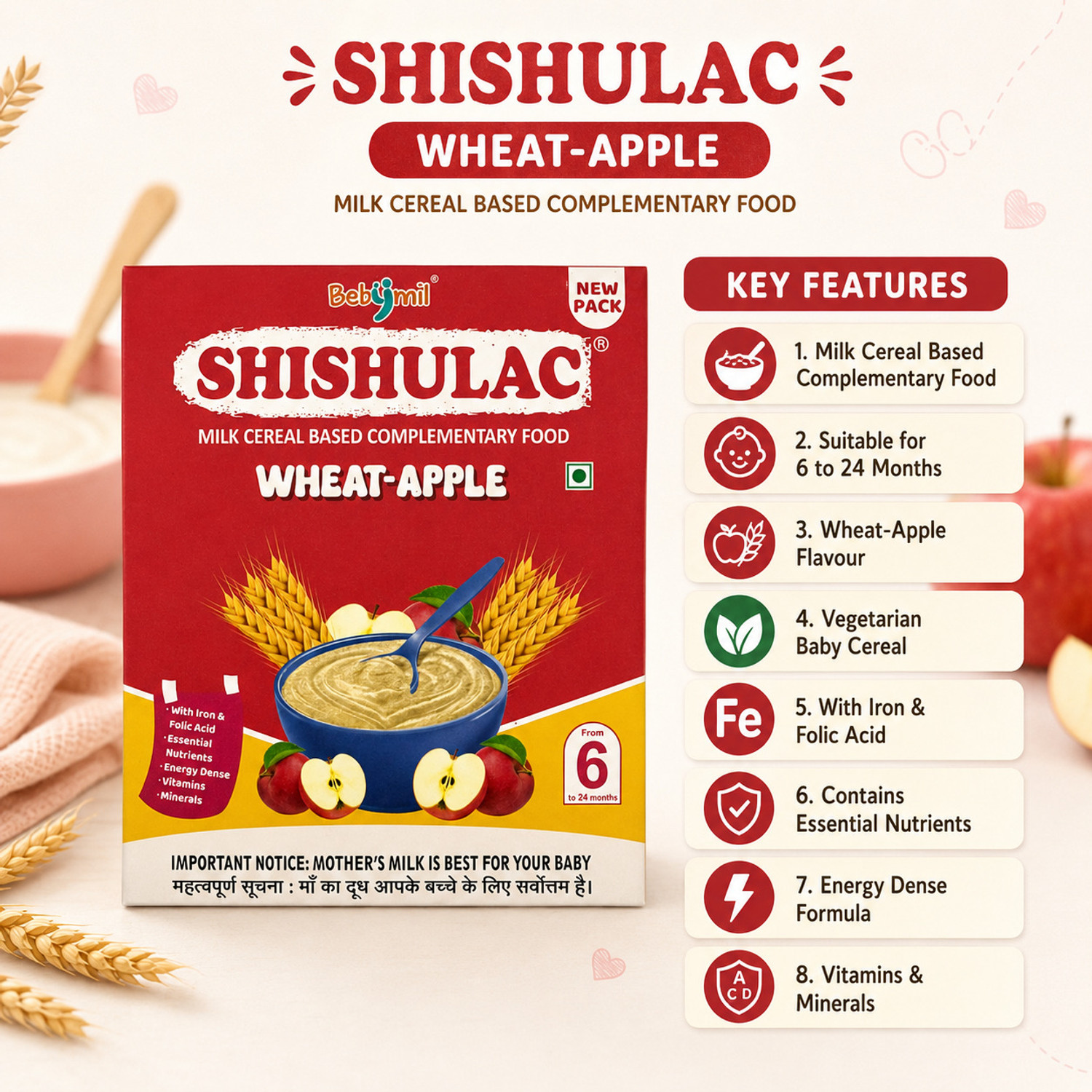 Image of SHISHULAC Wheat Apple Baby Cereal Cereal