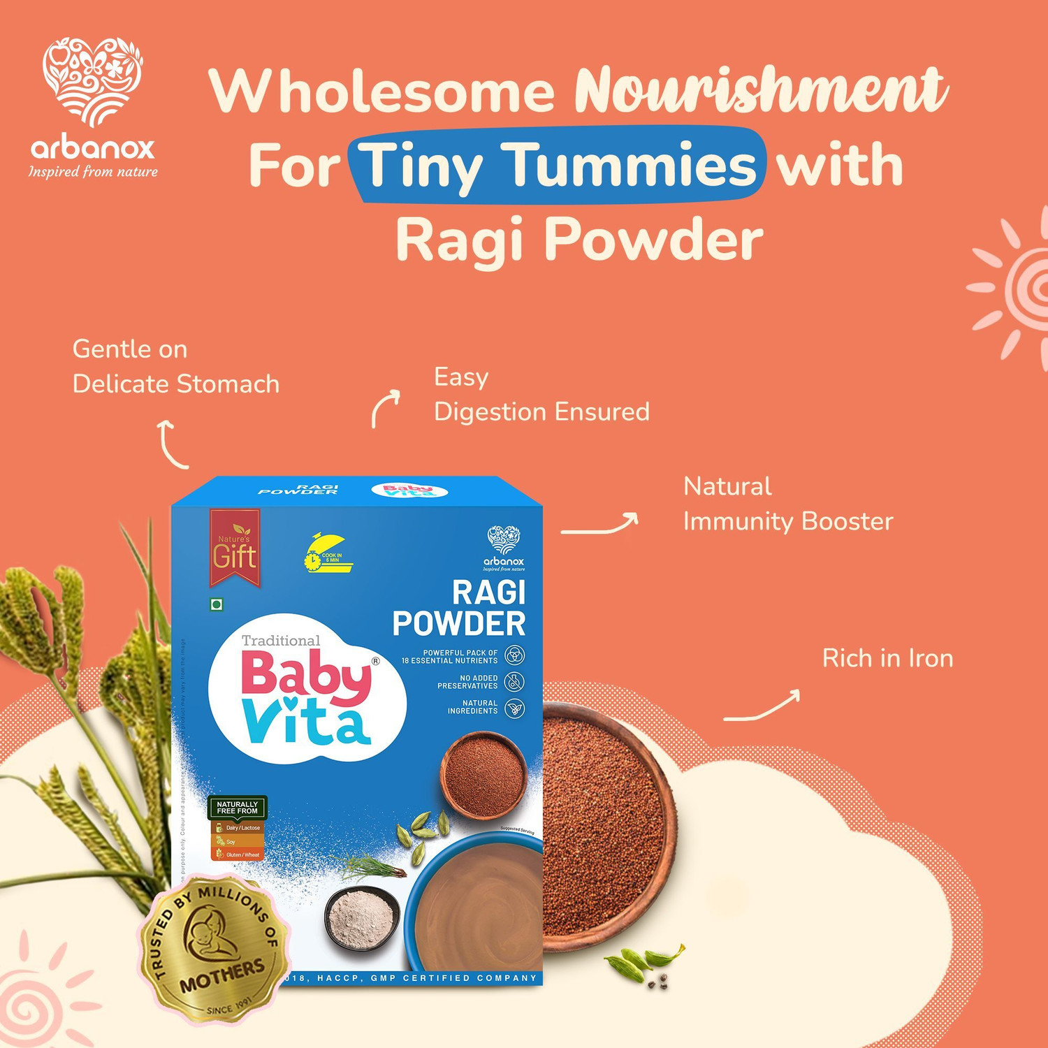 Image of Babyvita Ragi Powder|Gluten /Allergen-Free|No Preservatives|Digestive Cereal