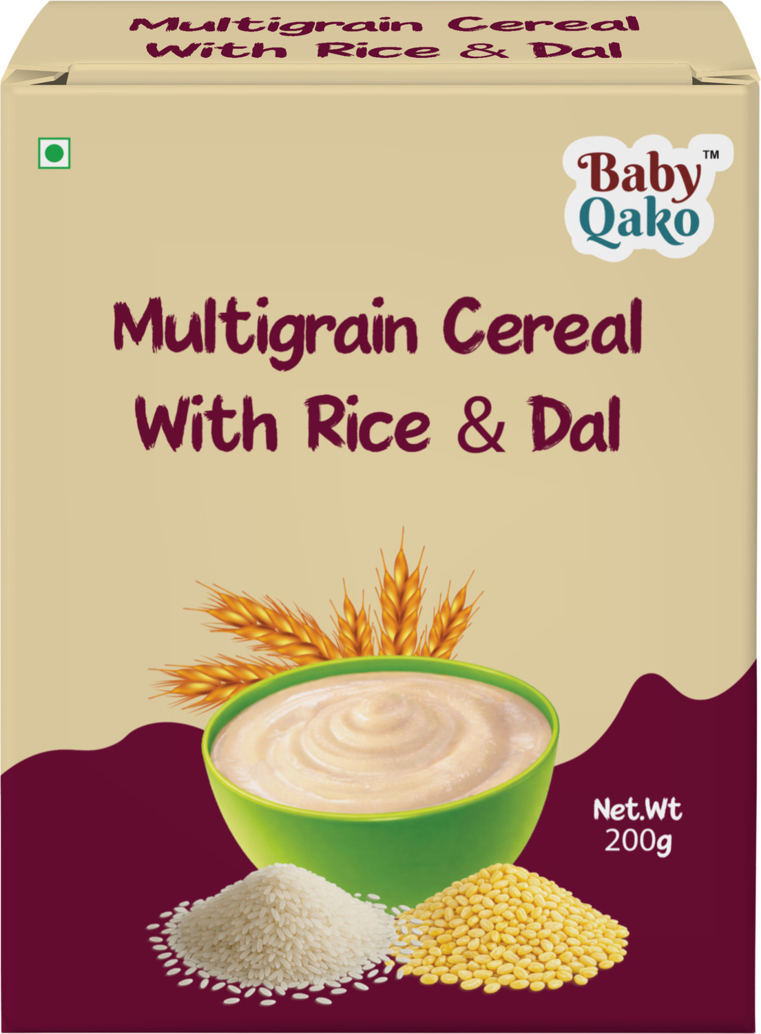 Image of BABY QAKO Multigrain Cereal Rice & Moong Dal Porridge Mix | Instant Cereal