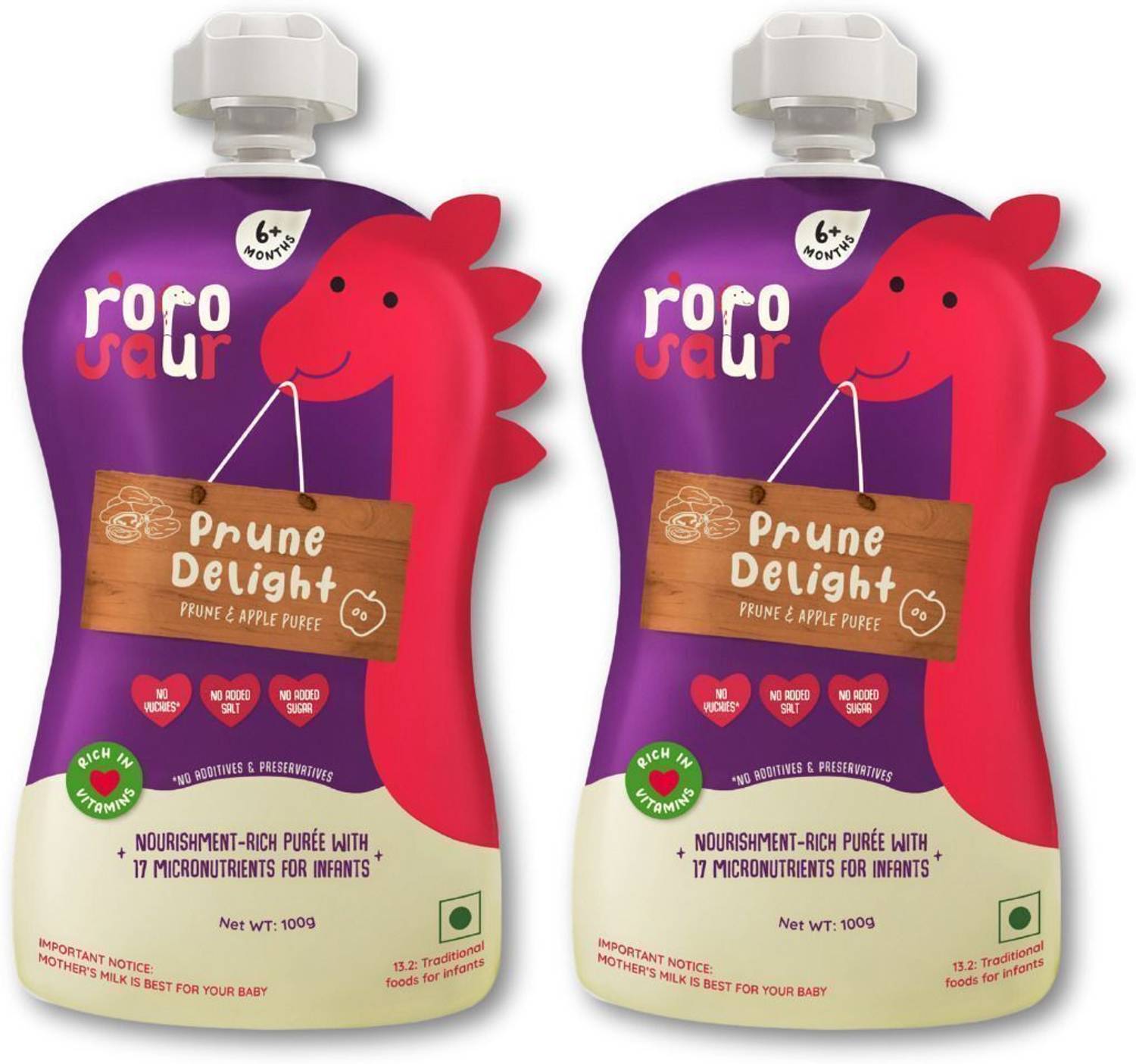 Rorosaur Baby Food Fruit Puree Prune Delight in Pouch Cereal (200