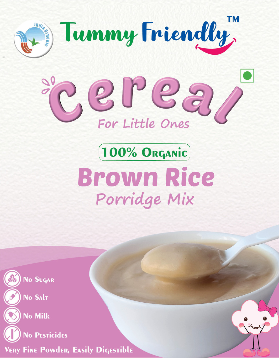 Image of TummyFriendly Foods USDA Certified 100% Organic Sprouted Brown Rice Porridge Mix | Organic Baby Food for 6 Months Old | Excellent Weight Gain Baby Food| Made of Sprouted Whole Grain Brown Rice | 200g Cereal