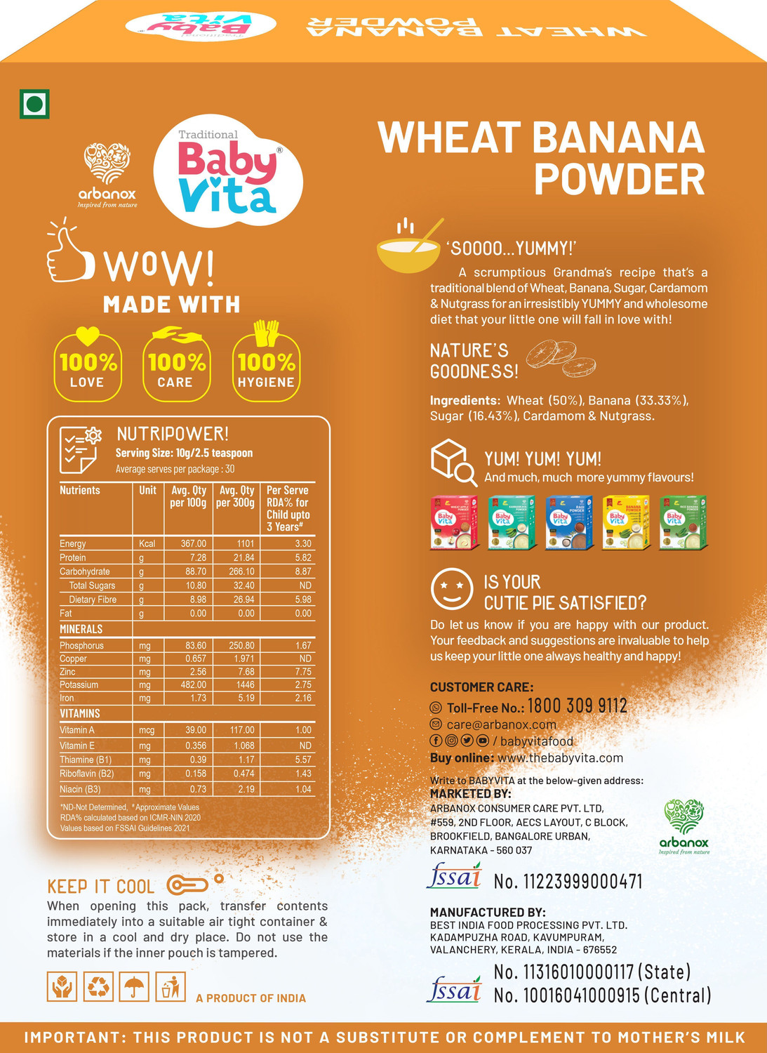 Image of Babyvita Wheat Banana Powder Mix|Wheat|Dehydrated Nendran Banana Cereal