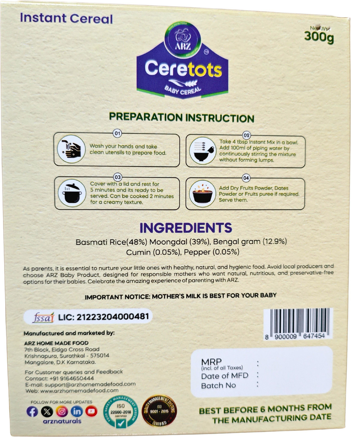 Image of arz home made food ARZ CERETOTS Rice Moongdal(INSTANT)baby food Cereal,,Kids Food,Infant Food Cereal