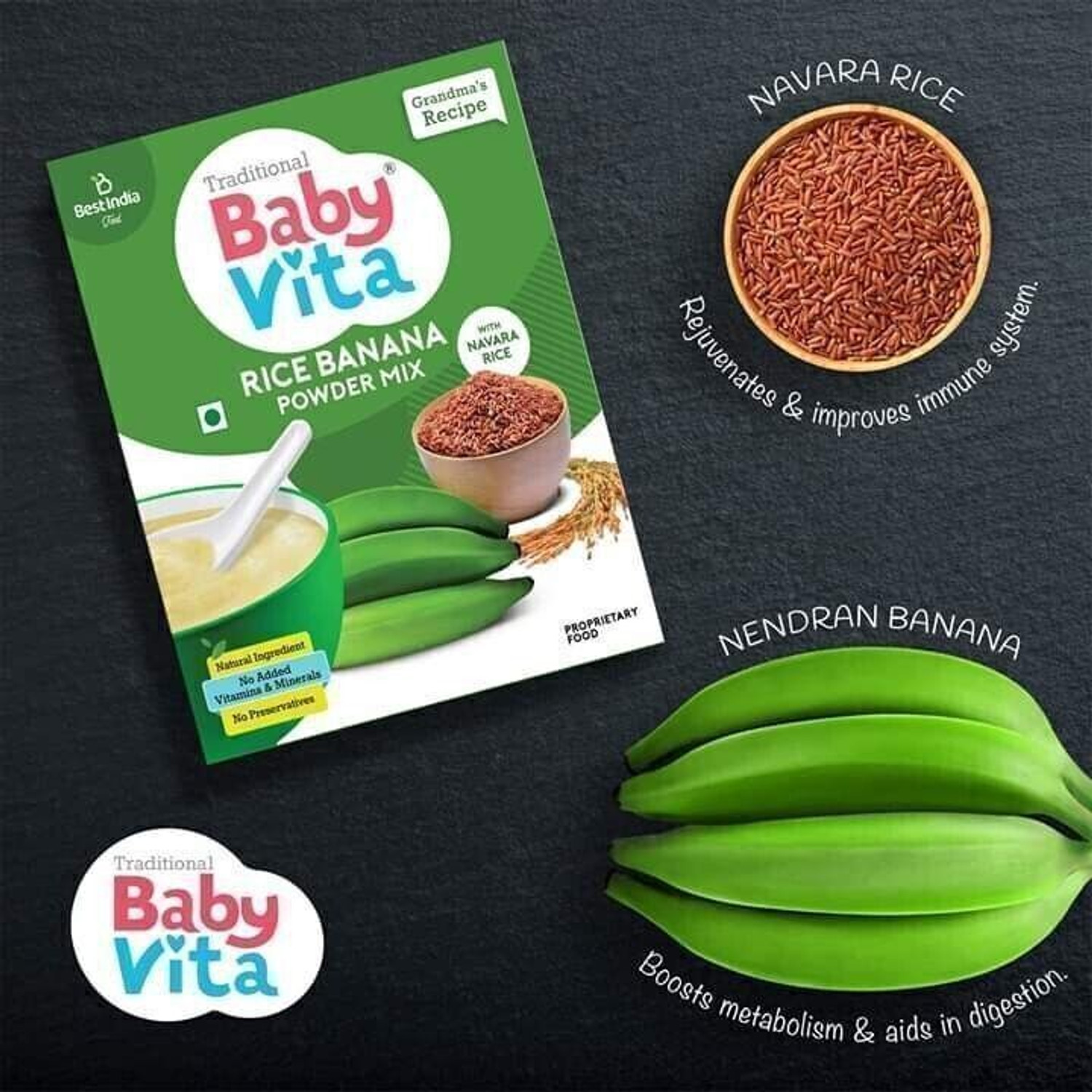 Image of Babyvita Rice Banana & Ragi Powder Mix | No Preservatives, No Added Vitamins & Minerals Cereal