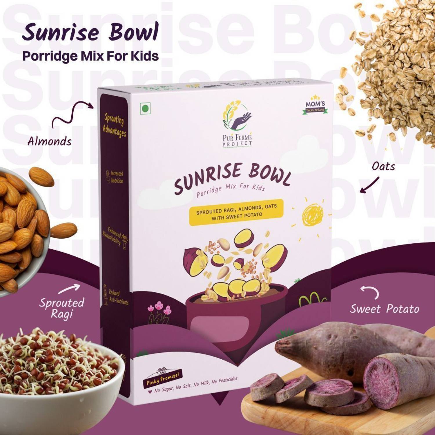 PurFerme Project Sunrise Bowl Sprouted Ragi & Sweet Potato Porrid
