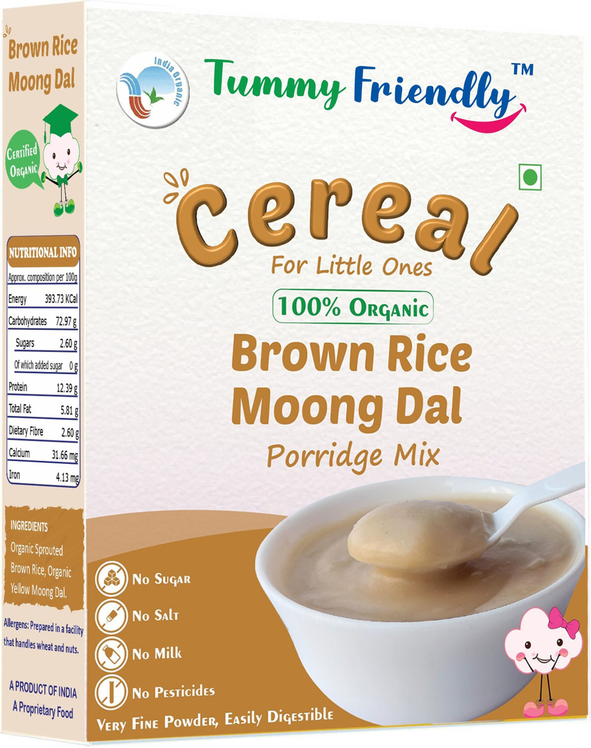 Image of TummyFriendly Foods USDA Certified 100% Organic Sprouted Brown Rice, Moong Dal Porridge Mix |Excellent Weight Gain Baby Food|Made of Sprouted Whole Grain Brown Rice | 200g Cereal