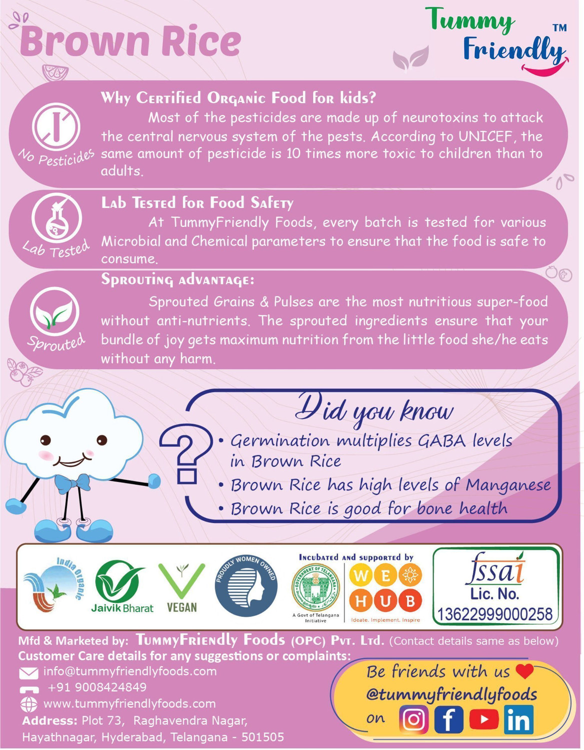 Image of TummyFriendly Foods USDA Certified 100% Organic Sprouted Brown Rice Porridge Mix | Organic Baby Food for 6 Months Old | Excellent Weight Gain Baby Food| Made of Sprouted Whole Grain Brown Rice | 200g Cereal
