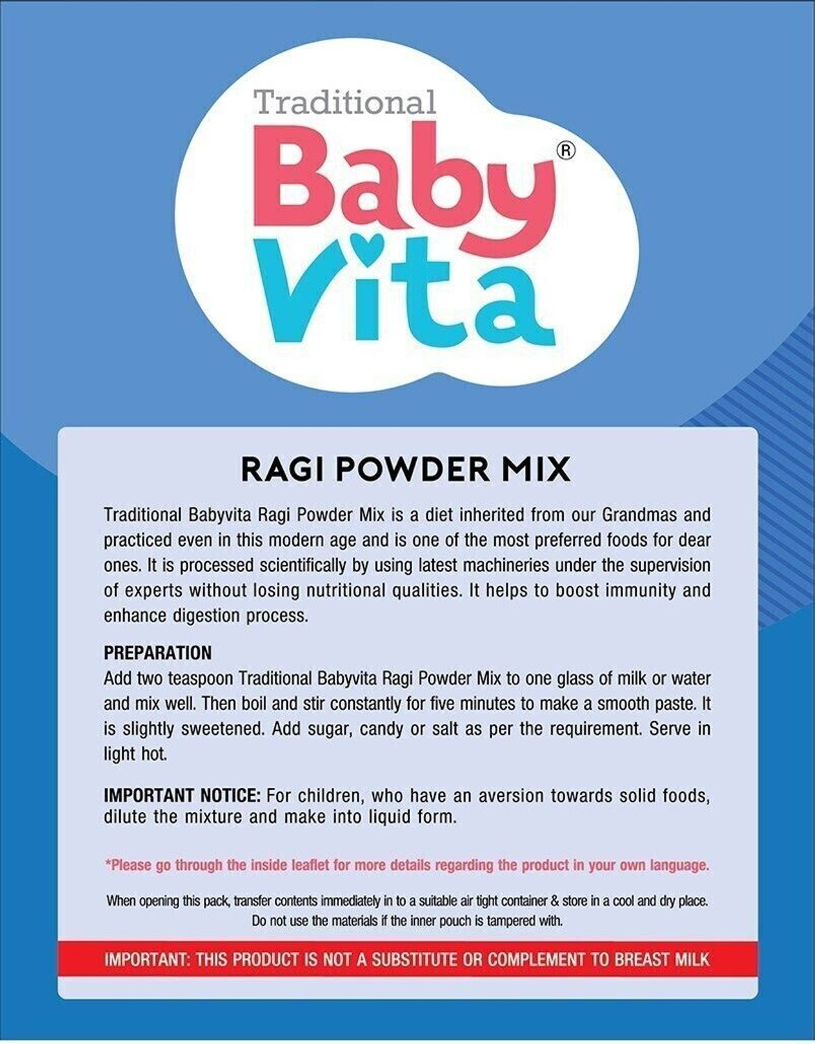 Image of Babyvita Ragi Powder|Gluten /Allergen-Free|No Preservatives|Digestive Cereal