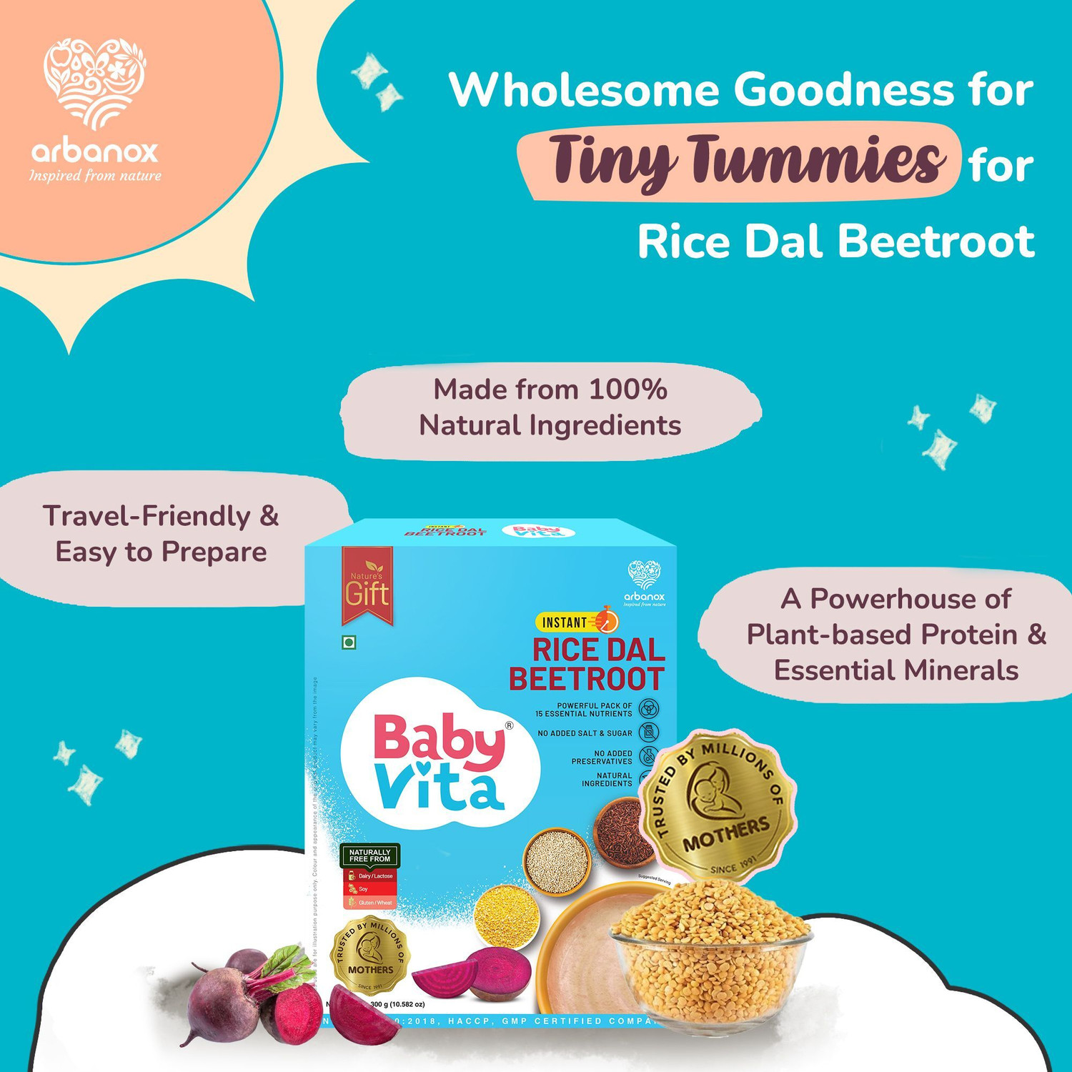 Image of Babyvita Rice Dal Beetroot Mix | Wholesome| No Preservatives |Sugar Free Cereal