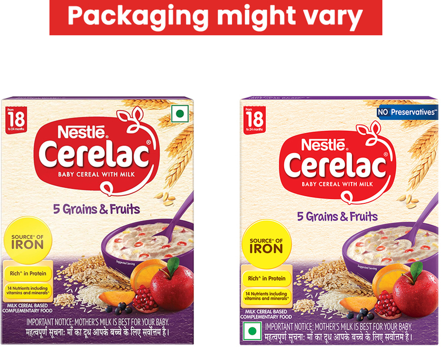 Image of Nestle Cerelac 5 Grains & Fruits Baby Food Cereal with No Preservatives Cereal