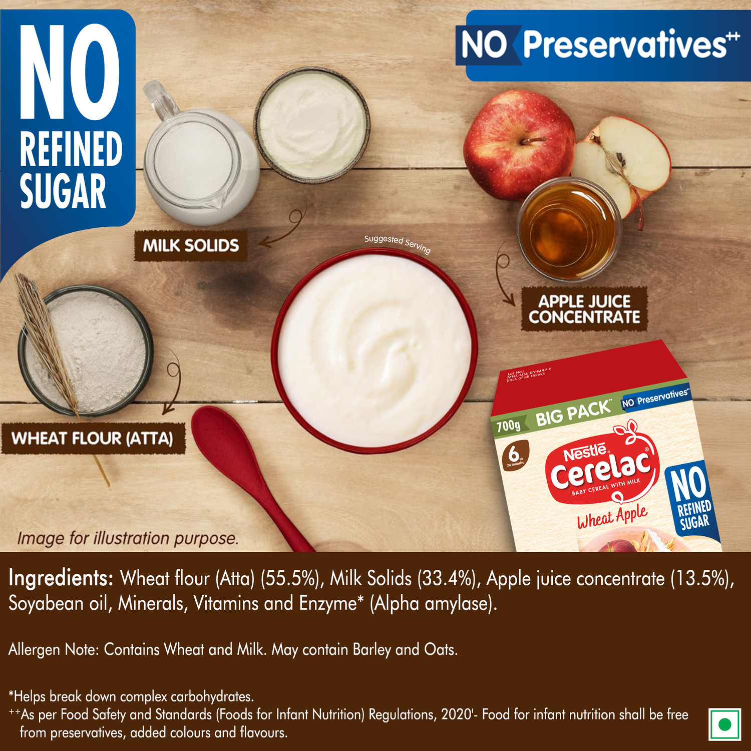 Image of Nestle Cerelac Wheat Apple Baby Food Cereal, No Refined Sugar, for 6-24 Months Baby, Big Pack Cereal