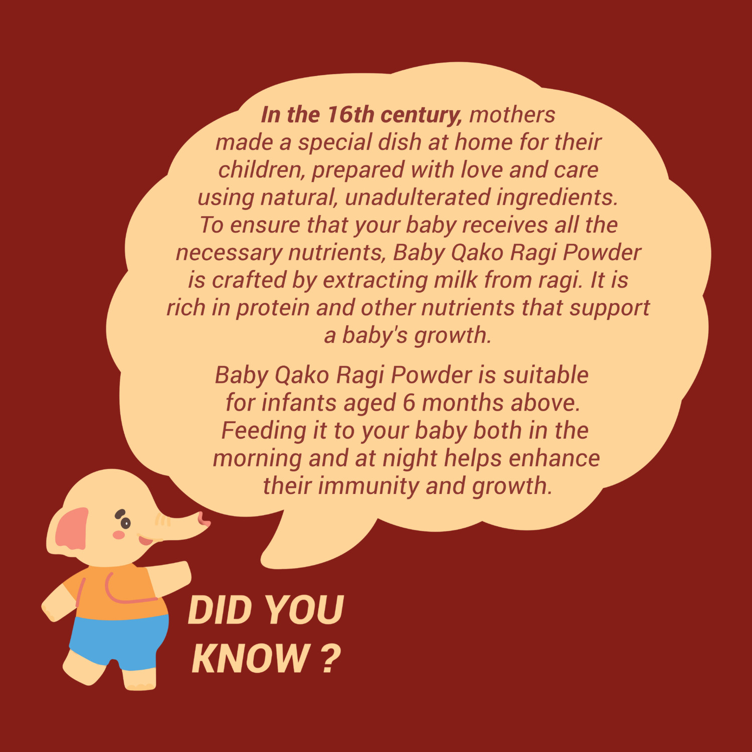 Image of BABY QAKO Ragi Milk Powder | Traditional Porridge / Baby Food Cereal