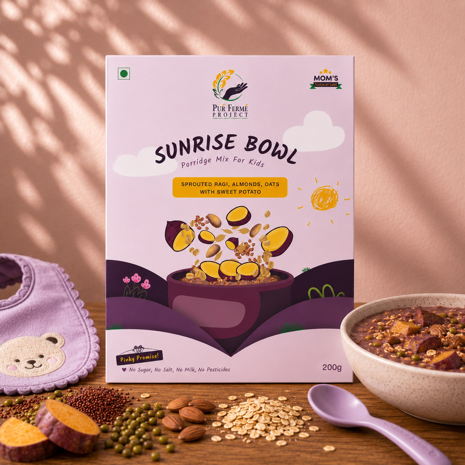 Image of PurFerme Project Sunrise Bowl Sprouted Ragi & Sweet Potato Porridge Mix | No Preservatives Cereal