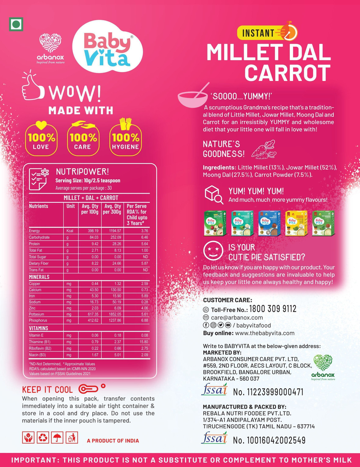 Image of Babyvita Millet Dal Carrot Mix |No Added Salt /Sugar|Expert-Developed Cereal
