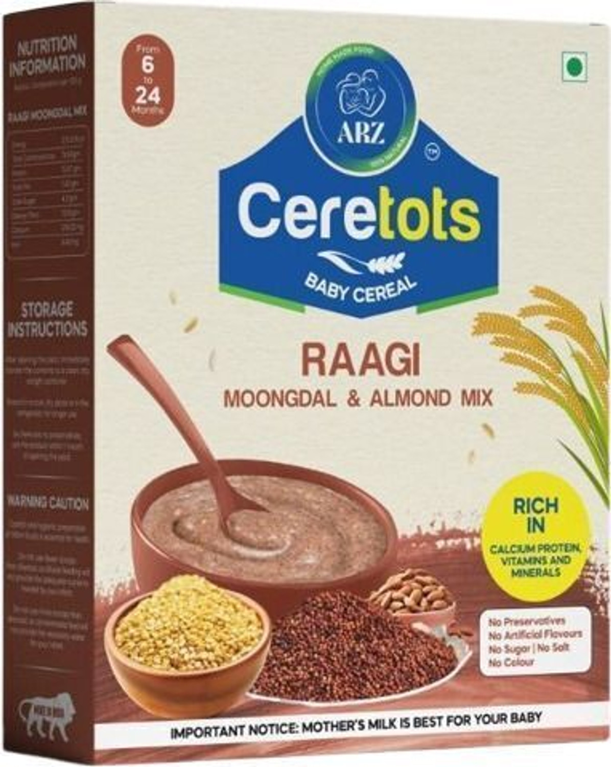 Image of arz home made food CERETOTS FINGER MILLET(Raagi) & Almond Mix BABY FOOD,KIDS CEREAL,INFANT'S FOOD Cereal