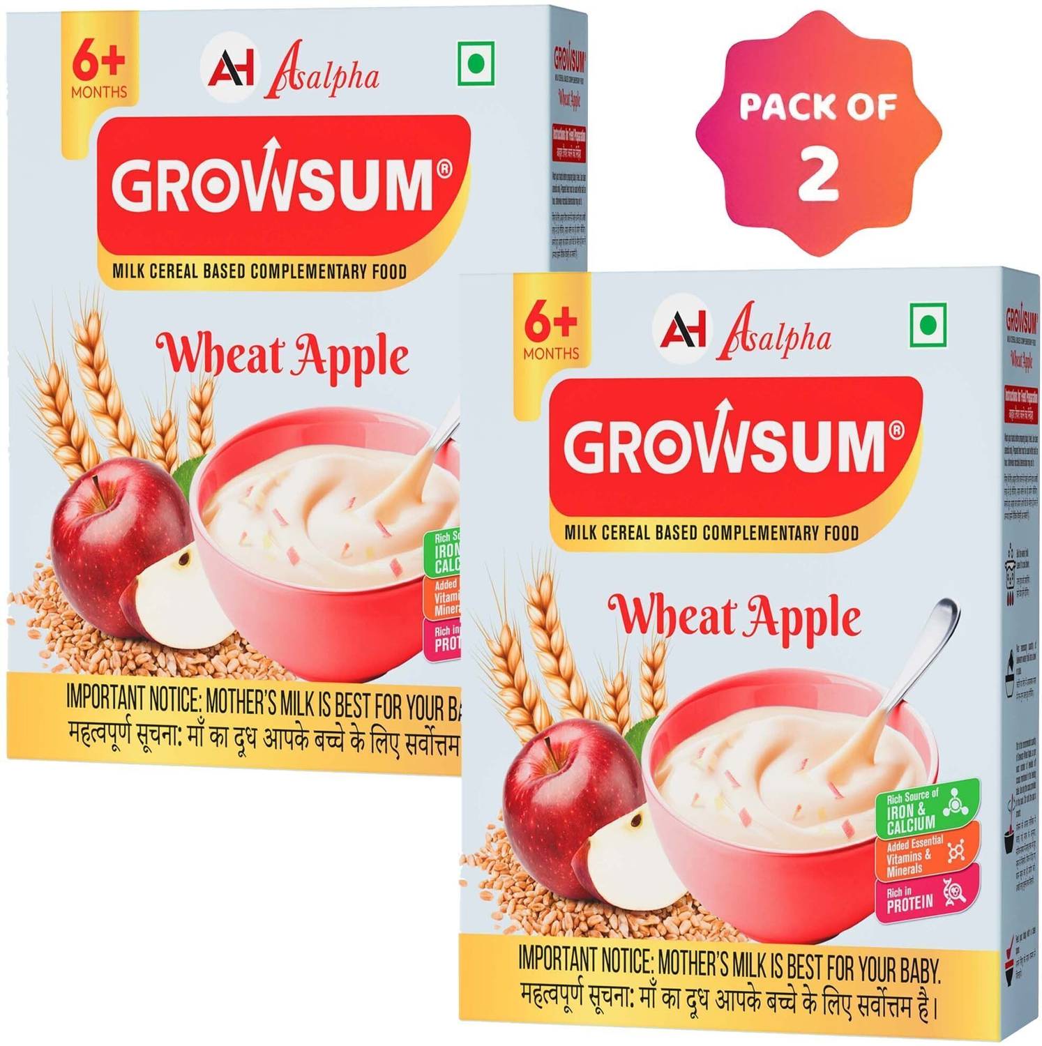 GROWSUMS WHEAT APPLE Cereal (300 g, Pack of 2, 6+ Months)