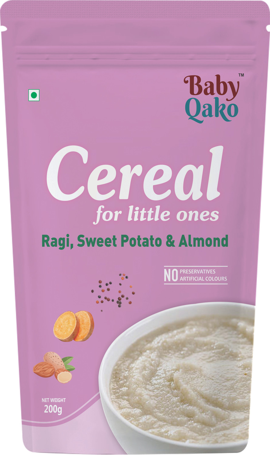 Image of BABY QAKO Sprouted Ragi, Sweet Potato Porridge Mix / No Preservatives | Instant Cereal