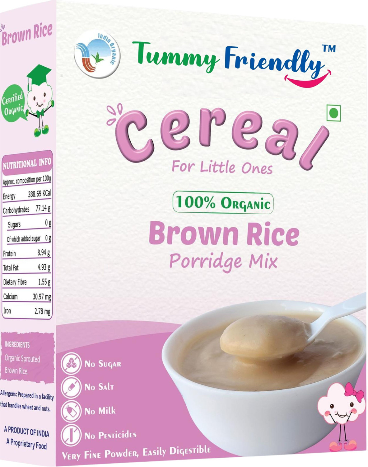 Image of TummyFriendly Foods USDA Certified 100% Organic Sprouted Brown Rice Porridge Mix | Organic Baby Food for 6 Months Old | Excellent Weight Gain Baby Food| Made of Sprouted Whole Grain Brown Rice | 200g Cereal
