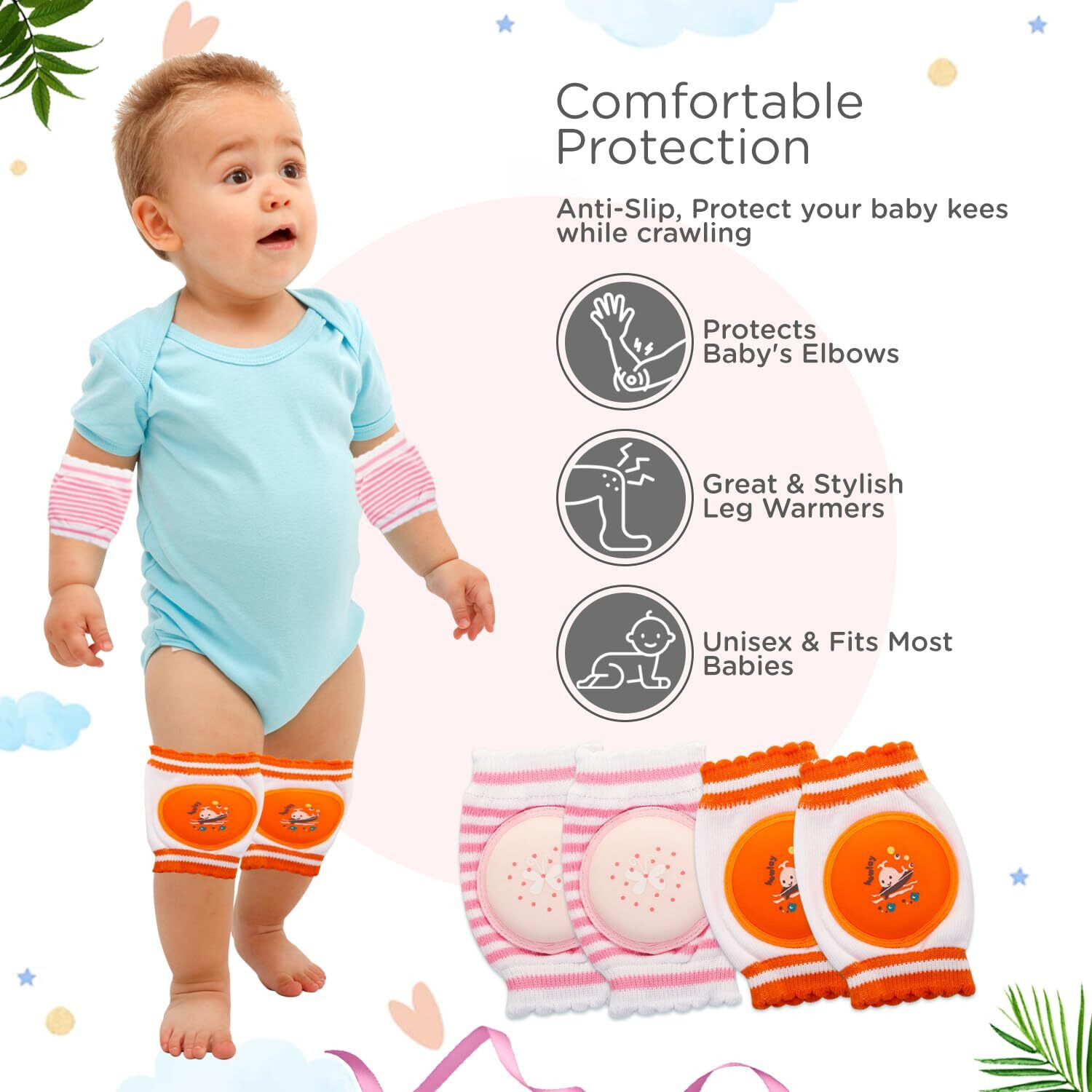 Image of MeeMee Soft Baby Knee /Elbow Pads Pink, Orange Baby Knee Pads