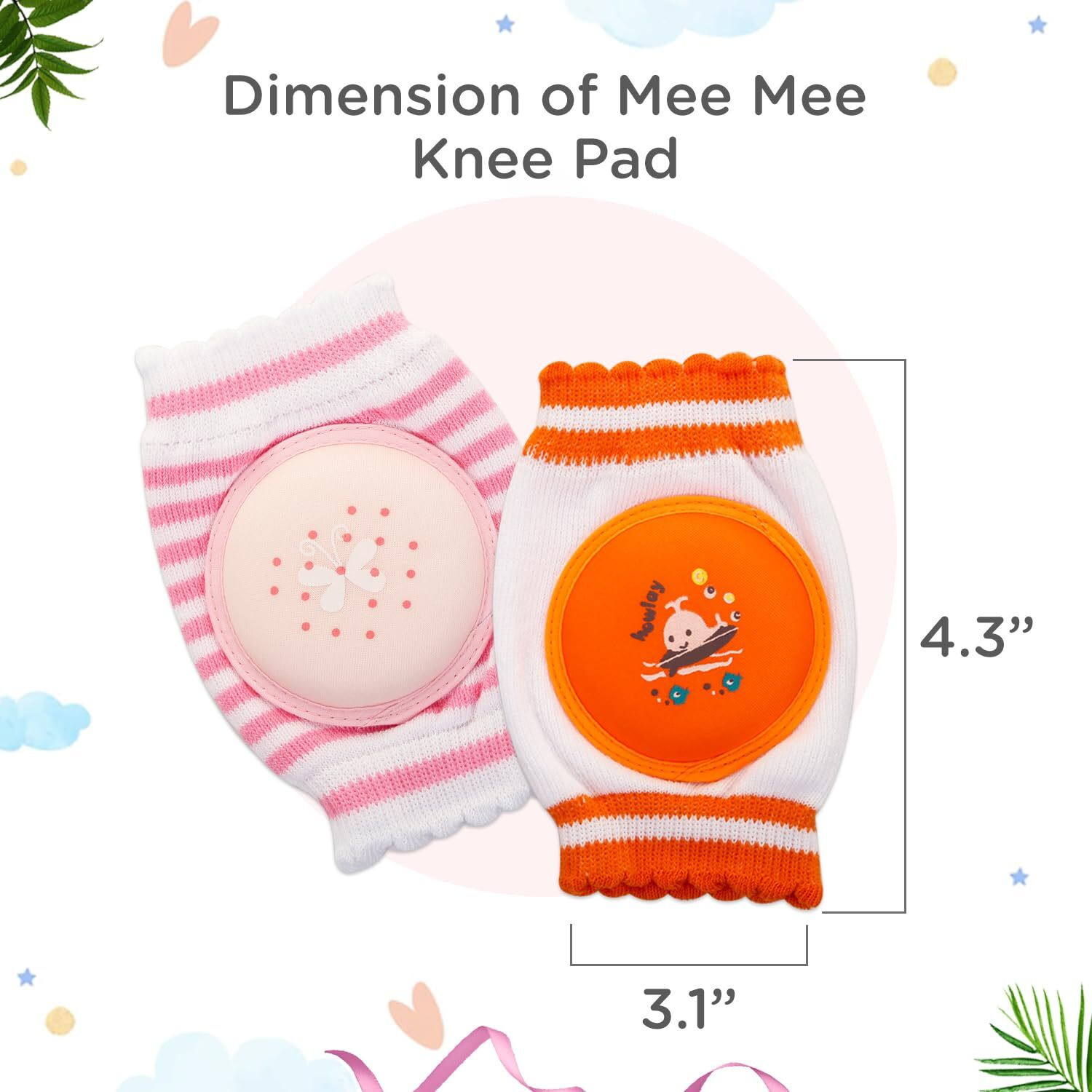 Image of MeeMee Soft Baby Knee /Elbow Pads Pink, Orange Baby Knee Pads