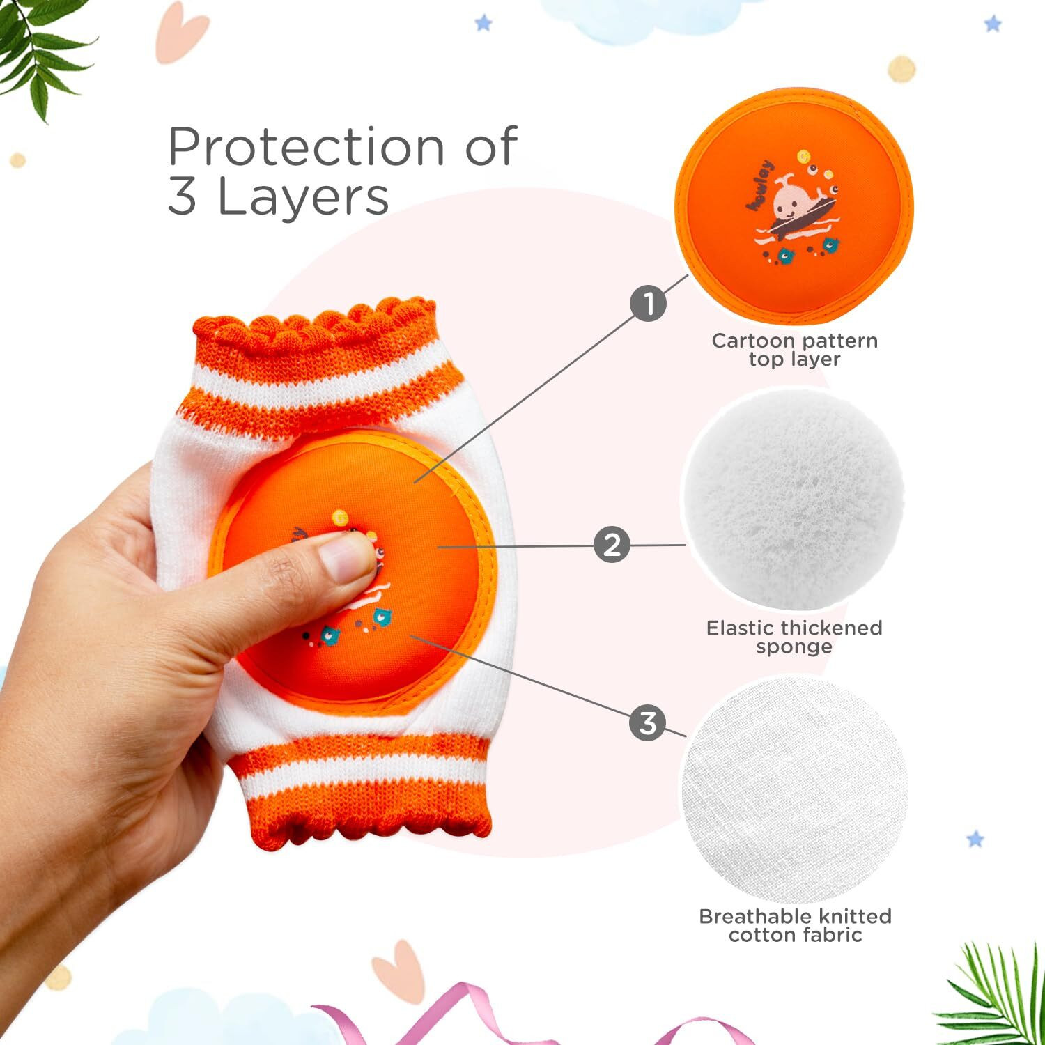 Image of MeeMee Soft Baby Knee /Elbow Pads Pink, Orange Baby Knee Pads