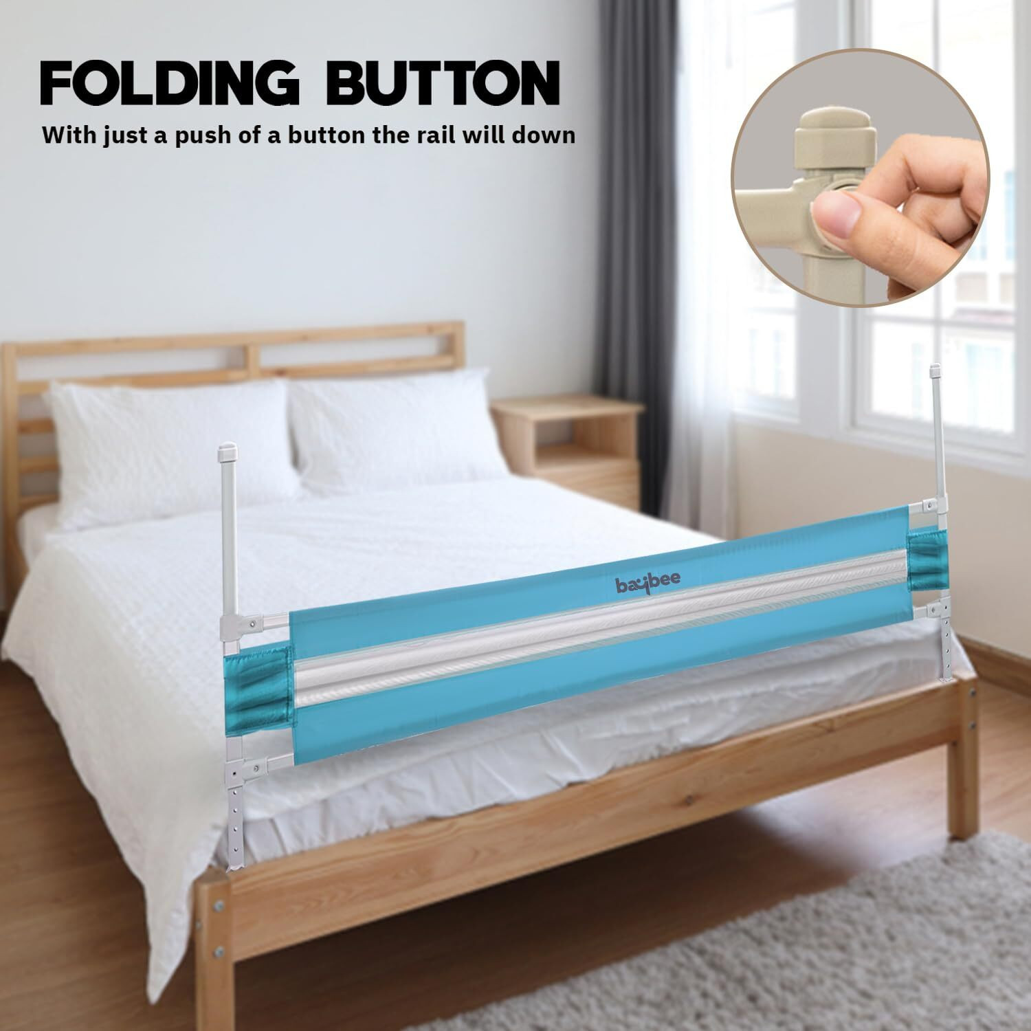 Image of baybee Bed Rail Guard Barrier Baby Portable Safety Protector Fence Foldable Bed Guard