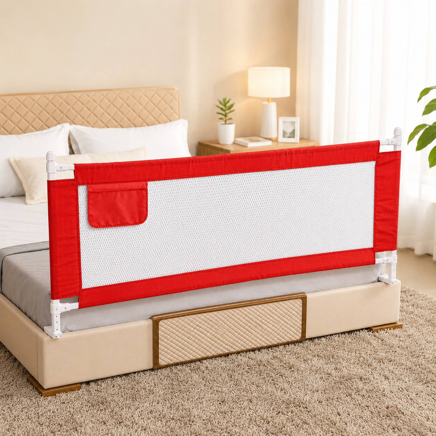 KIDDERY Bed Rails for Baby Toddler Safety Adjustable Height Red