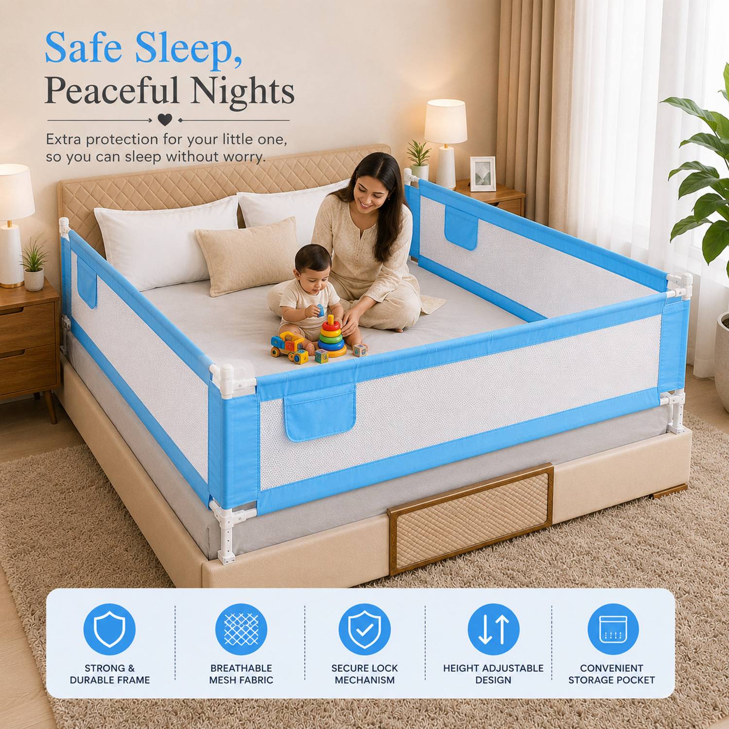 KIDDERY Baby Toddler Safety Bed Rails Red - Image 2
