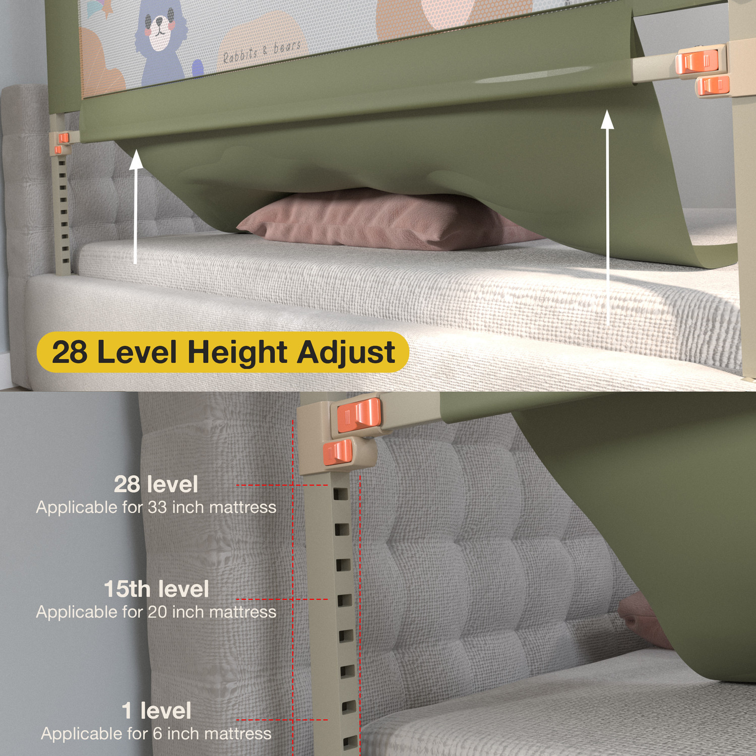 Image of baybee Baby Bed Rail Guard for Baby Safety with 28 Height Adjustable Side Protector