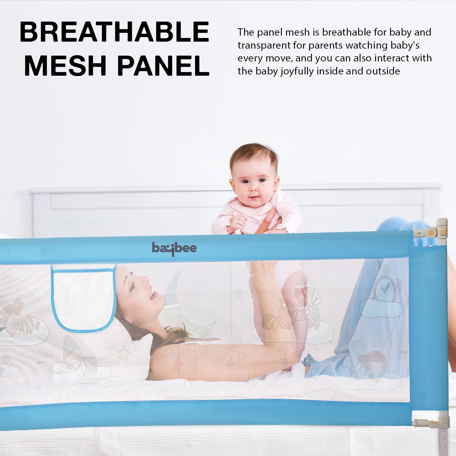 Image of baybee Bed Rail Guard Barrier Baby Portable Safety Protector Fence Foldable Bed Guard